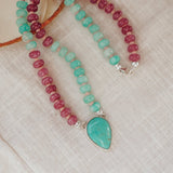 Pre-Order: Summer Breeze Necklace in Rose Quartz + Aventurine with Turquoise - Golden Road Crafted