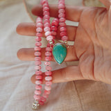Pre-Order: Summer Breeze Necklace in Rose Quartz with Royston Turquoise - Golden Road Crafted