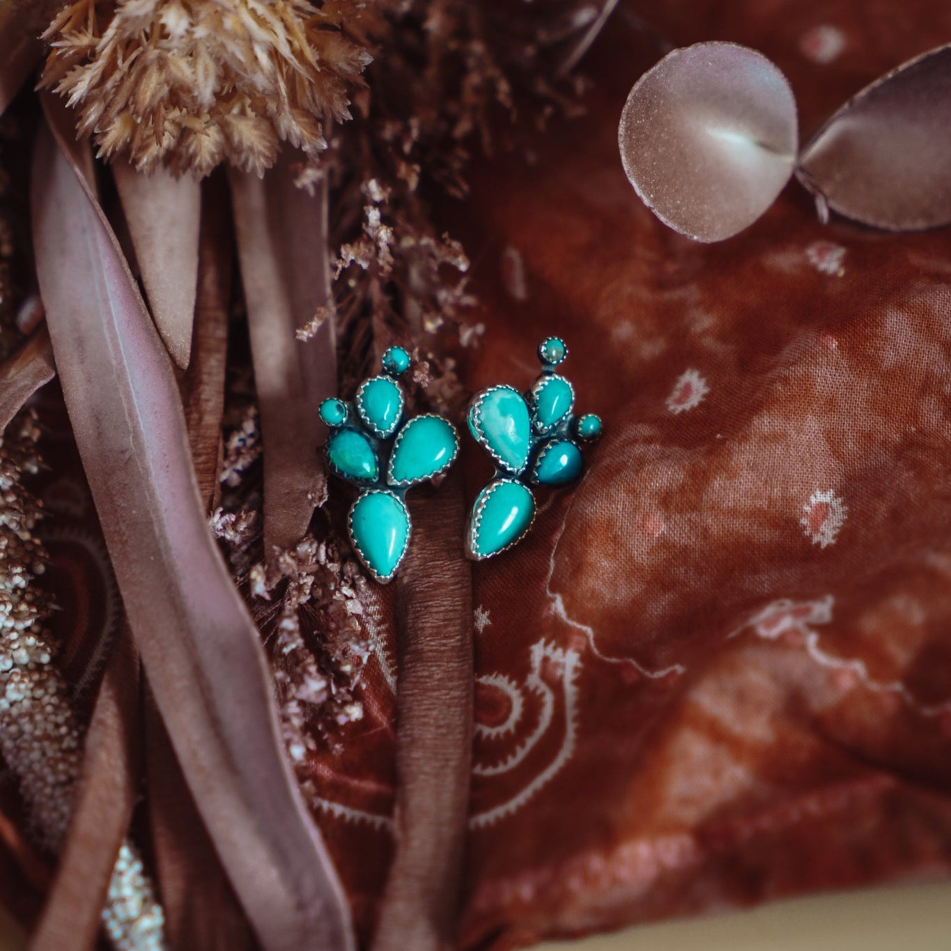 Prickly Pear Studs in Kingman Turquoise - Golden Road Crafted