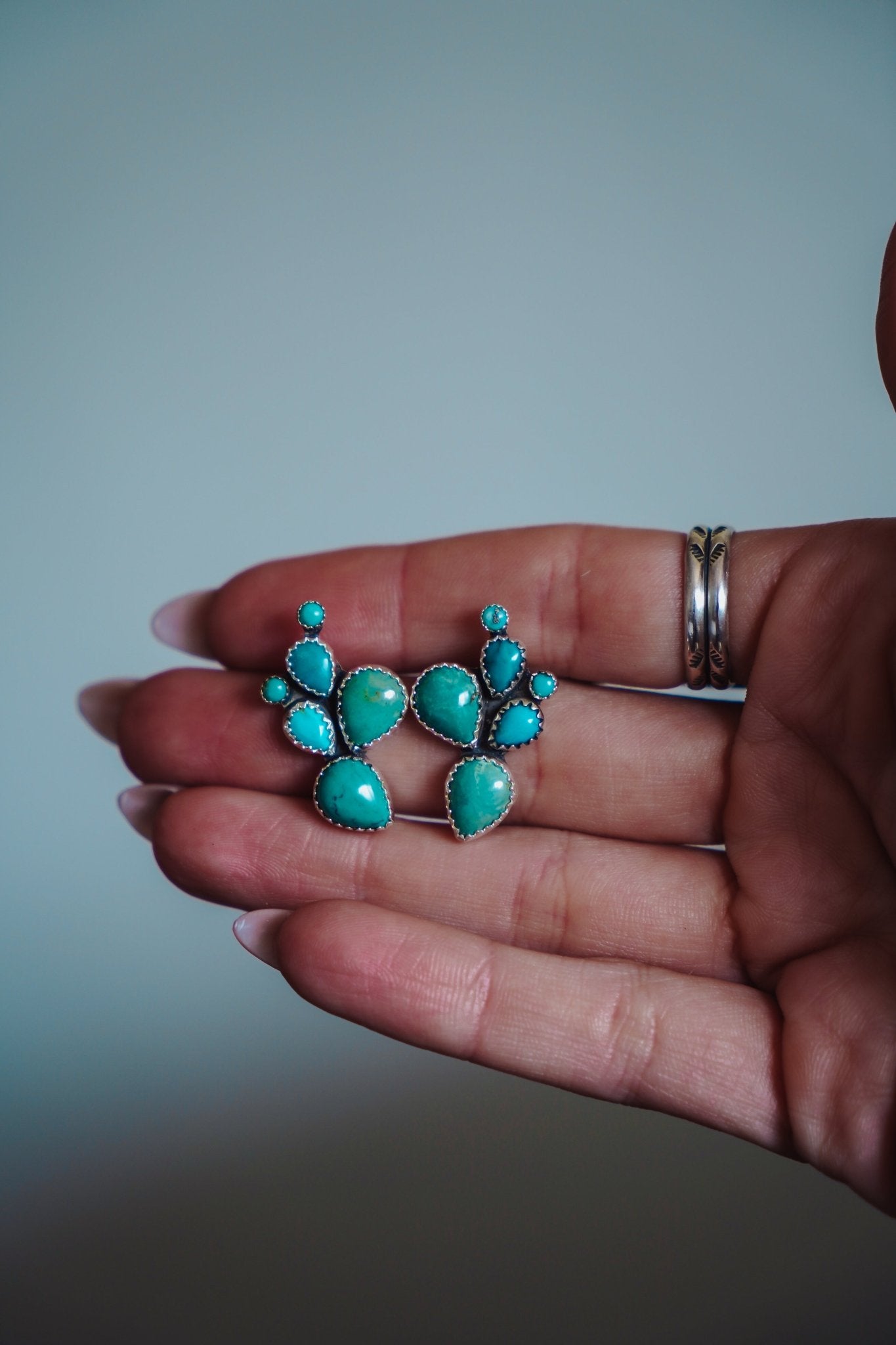 Prickly Pear Studs in Kingman Turquoise - Golden Road Crafted