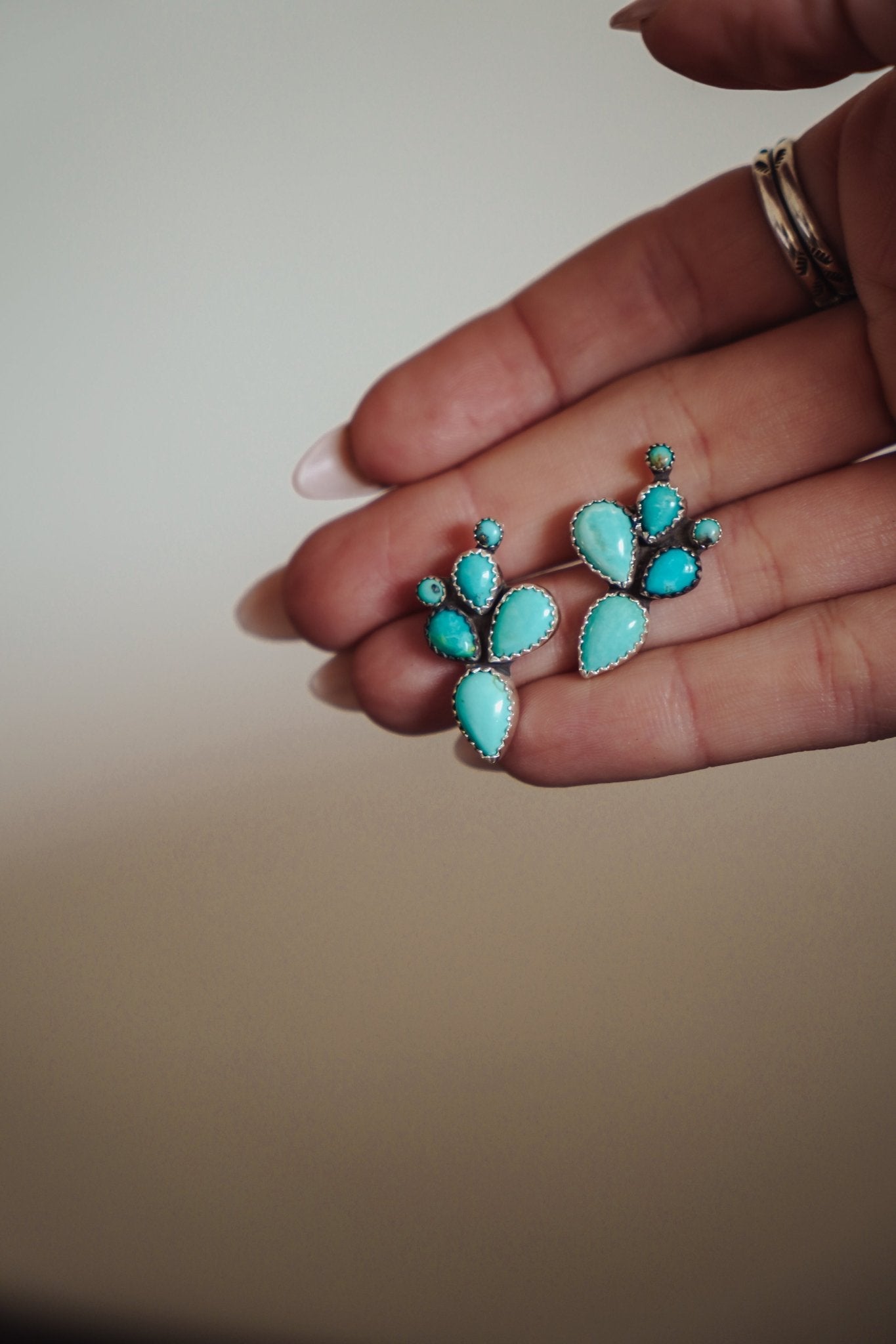 Prickly Pear Studs in Kingman Turquoise - Golden Road Crafted
