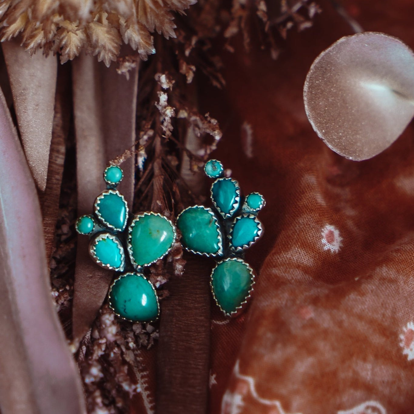 Prickly Pear Studs in Kingman Turquoise - Golden Road Crafted