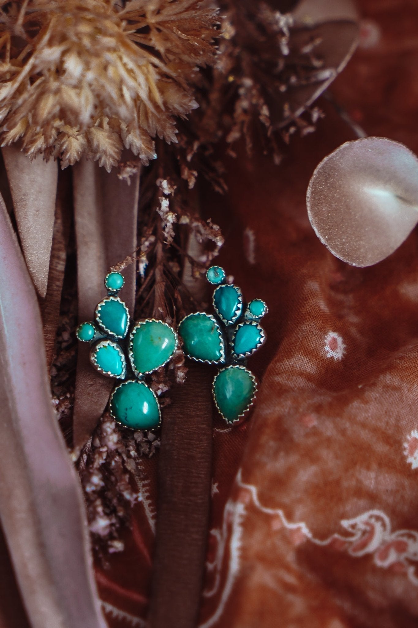 Prickly Pear Studs in Kingman Turquoise - Golden Road Crafted