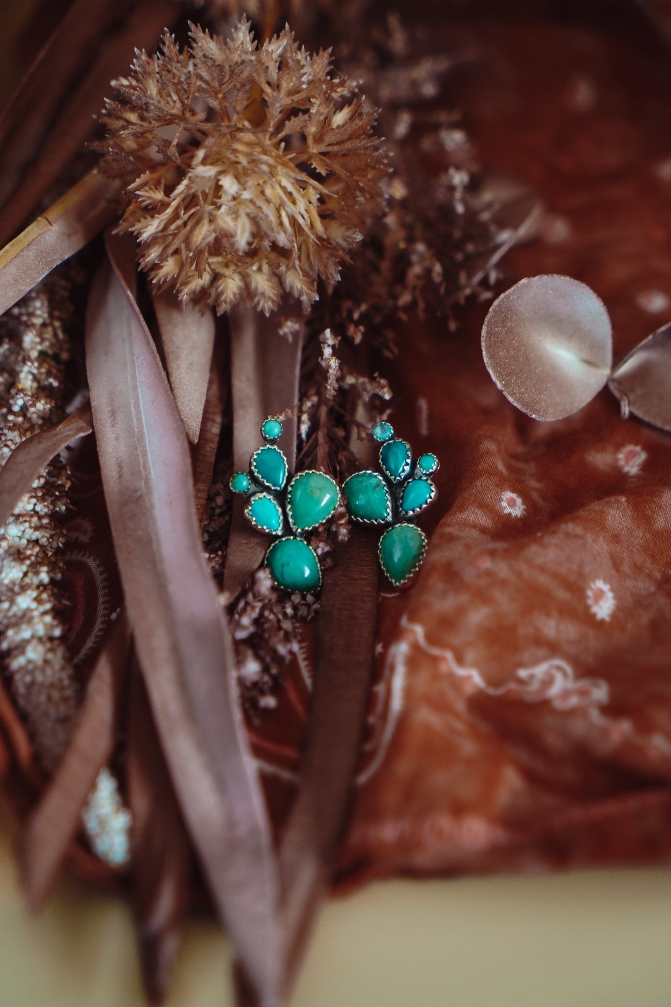 Prickly Pear Studs in Kingman Turquoise - Golden Road Crafted