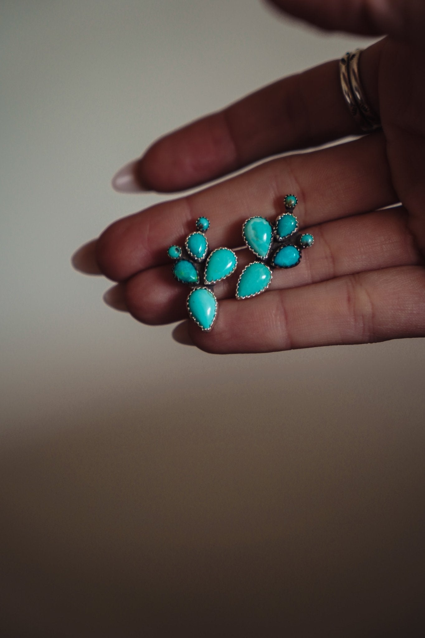 Prickly Pear Studs in Kingman Turquoise - Golden Road Crafted