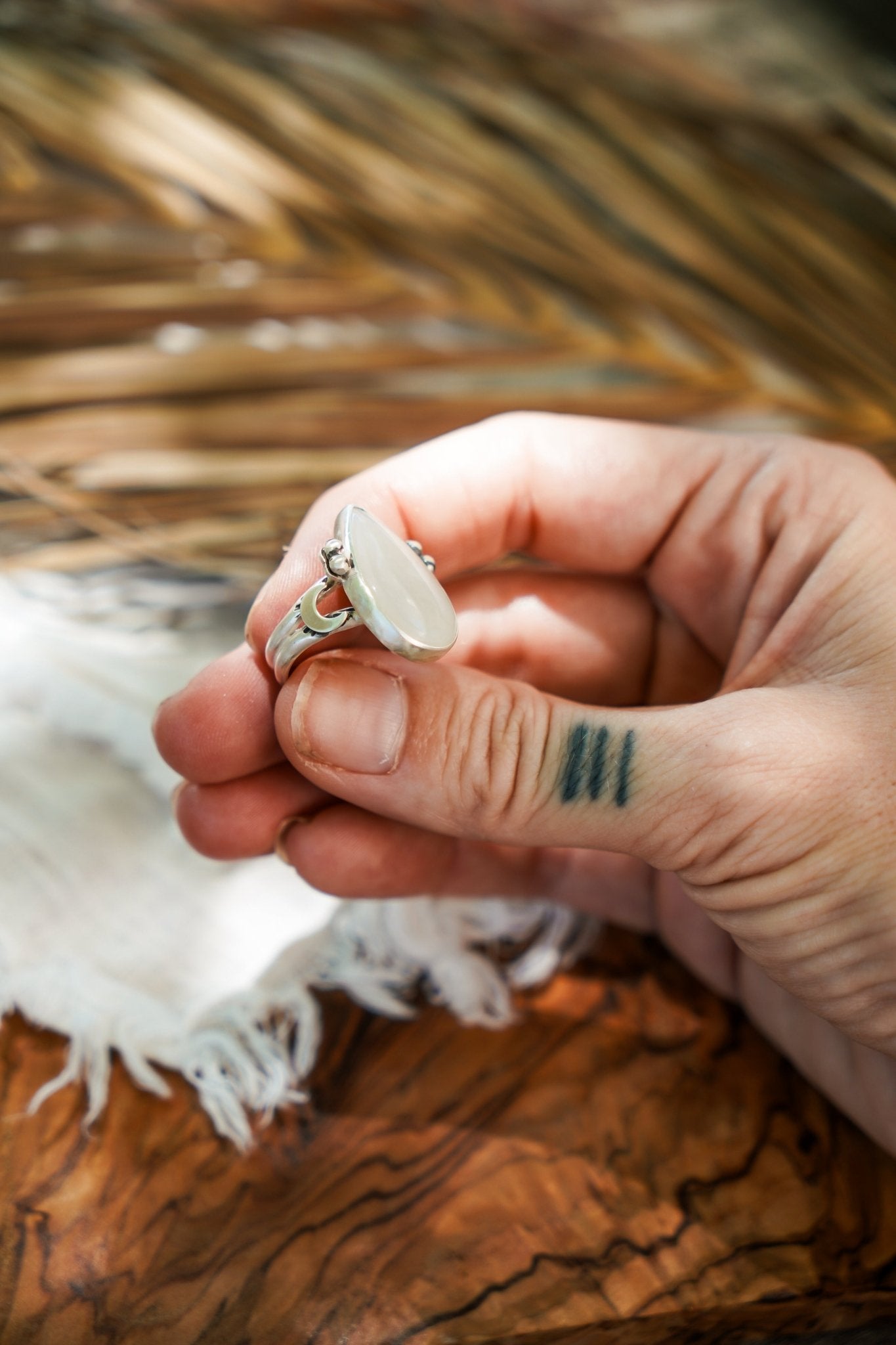 Rainbow Moonstone Ring (Size 6.5) - Golden Road Crafted
