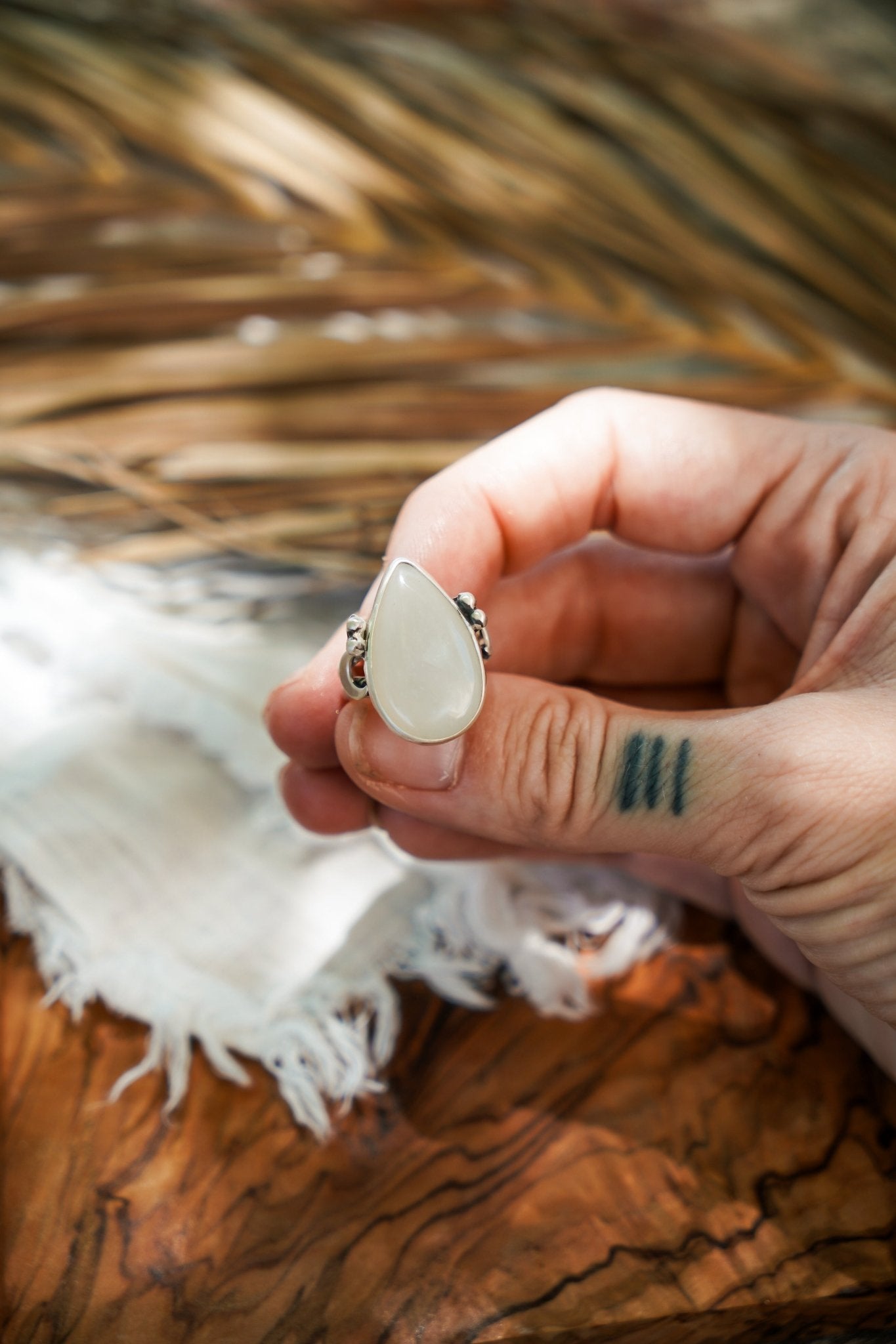 Rainbow Moonstone Ring (Size 6.5) - Golden Road Crafted