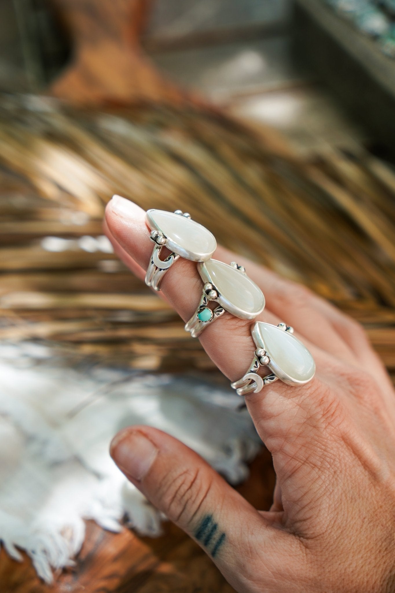 Rainbow Moonstone Ring (Size 9) - Golden Road Crafted