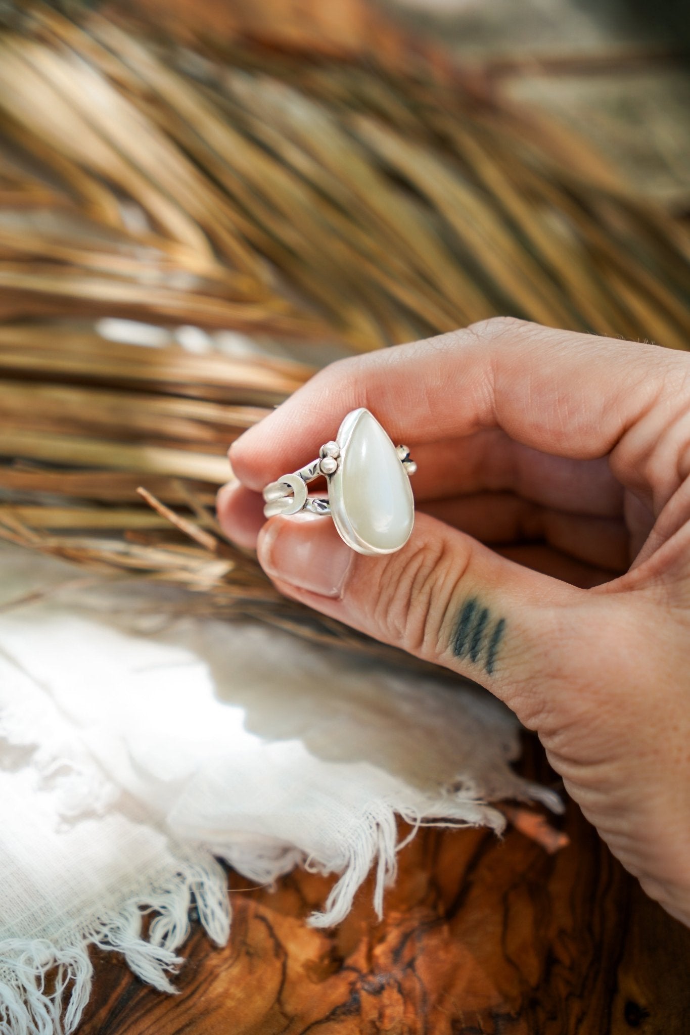 Rainbow Moonstone Ring (Size 9) - Golden Road Crafted