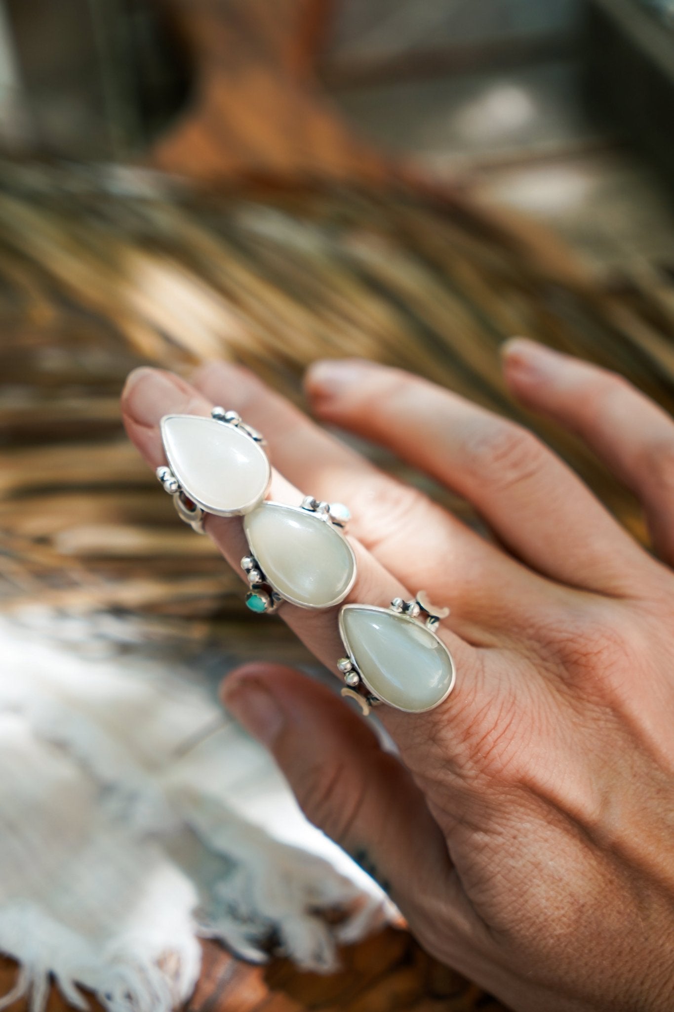 Rainbow Moonstone Ring (Size 9) - Golden Road Crafted