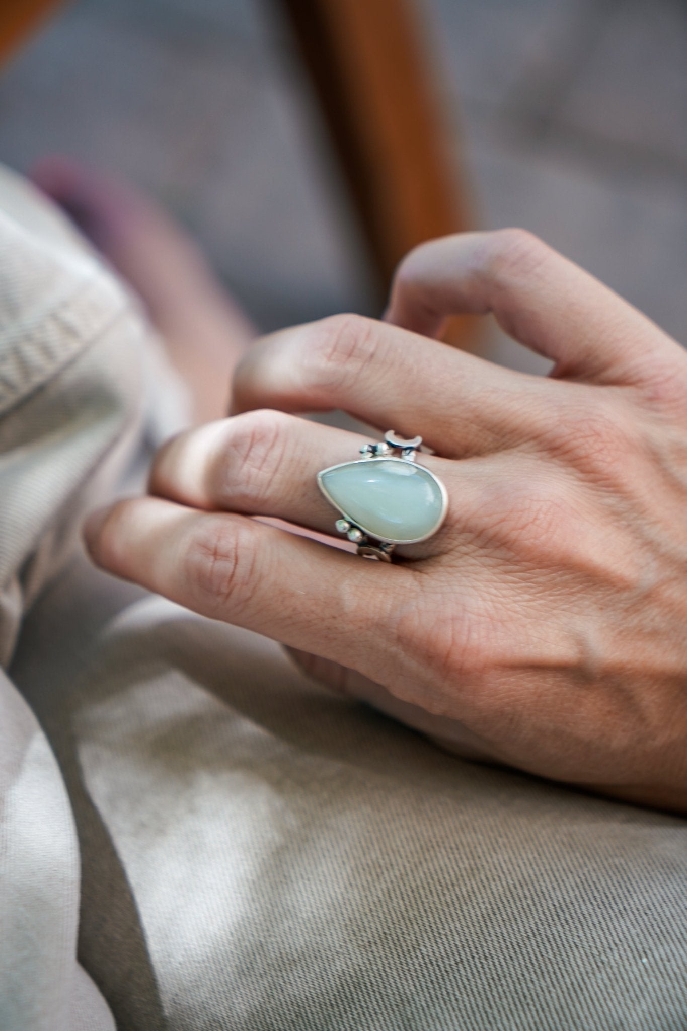 Rainbow Moonstone Ring (Size 9) - Golden Road Crafted