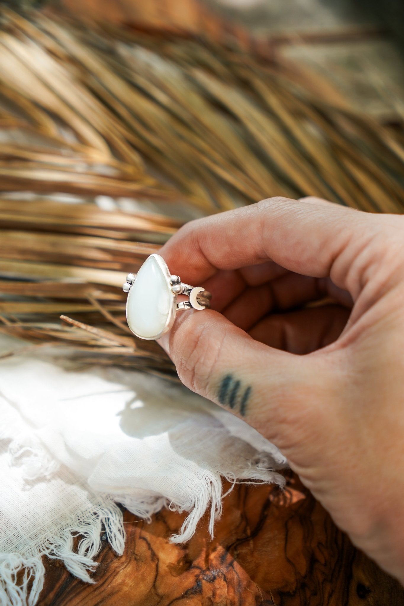 Rainbow Moonstone Ring (Size 9) - Golden Road Crafted