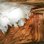 Rainbow Moonstone Ring with Lone Mtn Turquoise (Size 8) - Golden Road Crafted