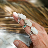 Rainbow Moonstone Ring with Lone Mtn Turquoise (Size 8) - Golden Road Crafted