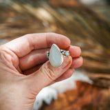 Rainbow Moonstone Ring with Lone Mtn Turquoise (Size 8) - Golden Road Crafted