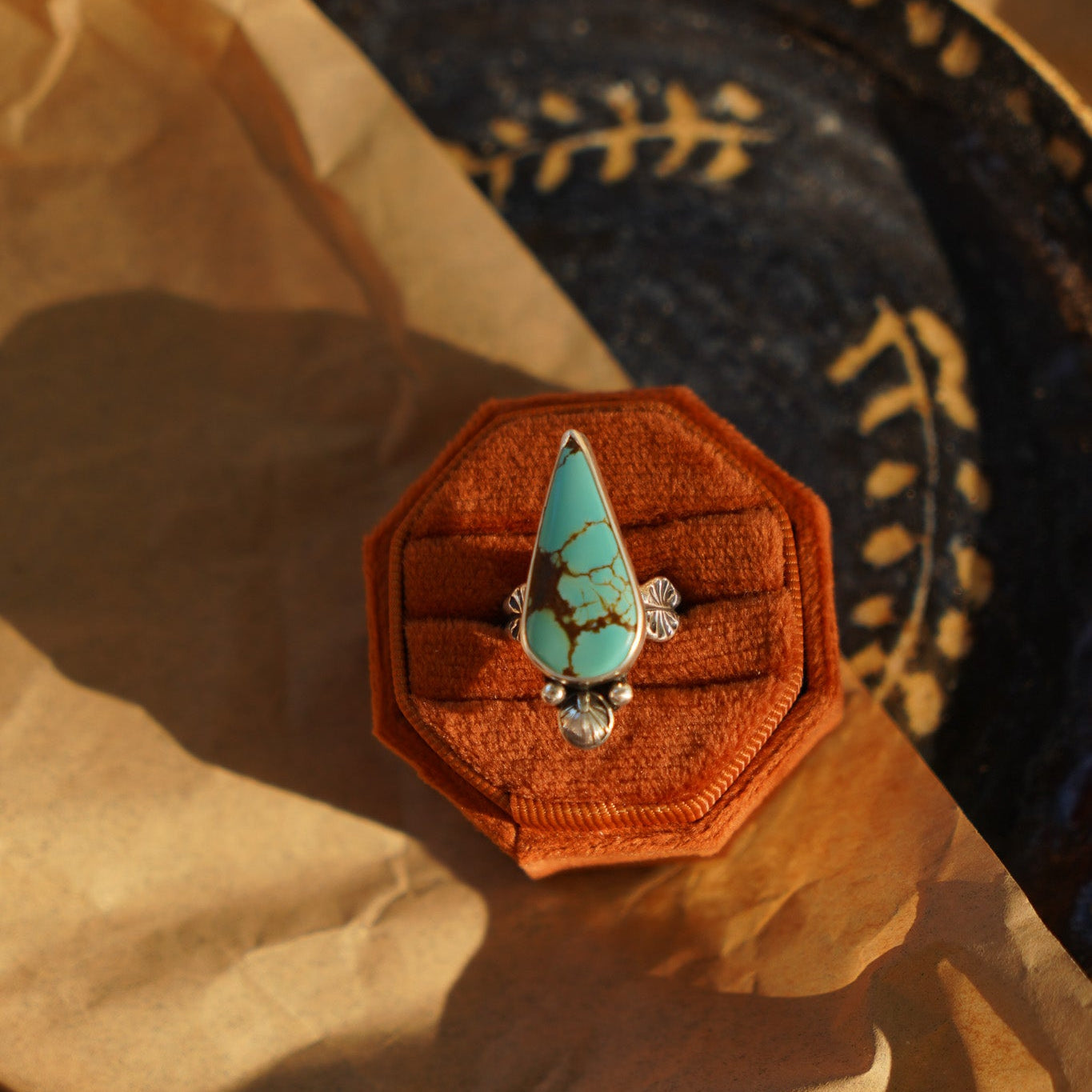 Raindrop Ring in No. 8 Turquoise (Size 6.5) - Golden Road Crafted