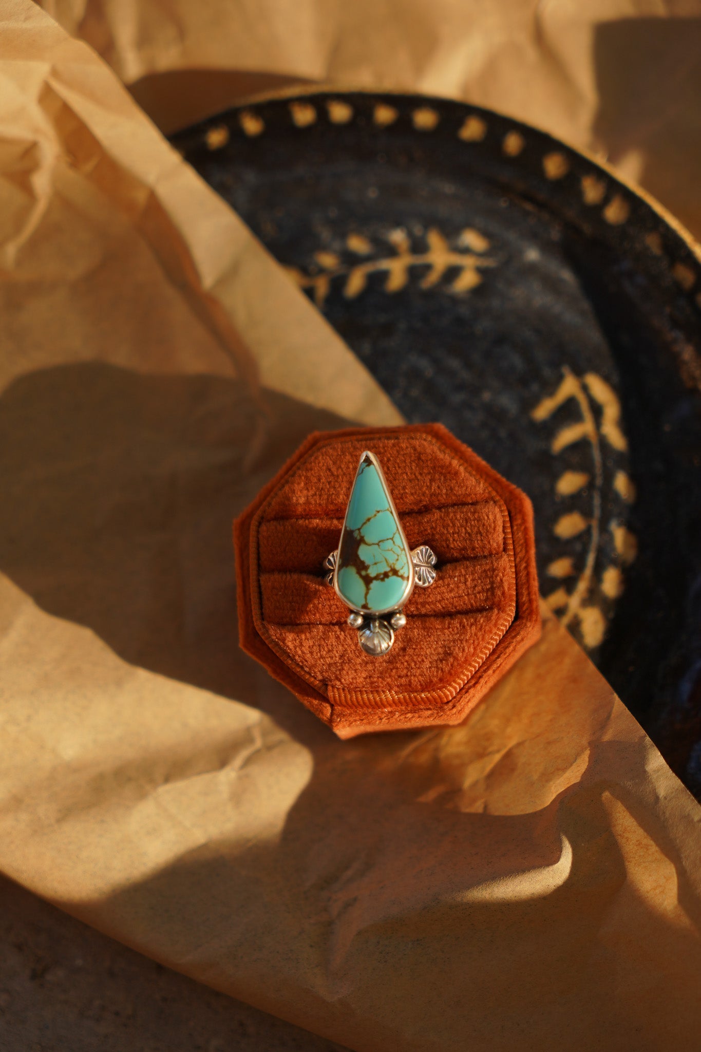 Raindrop Ring in No. 8 Turquoise (Size 6.5) - Golden Road Crafted