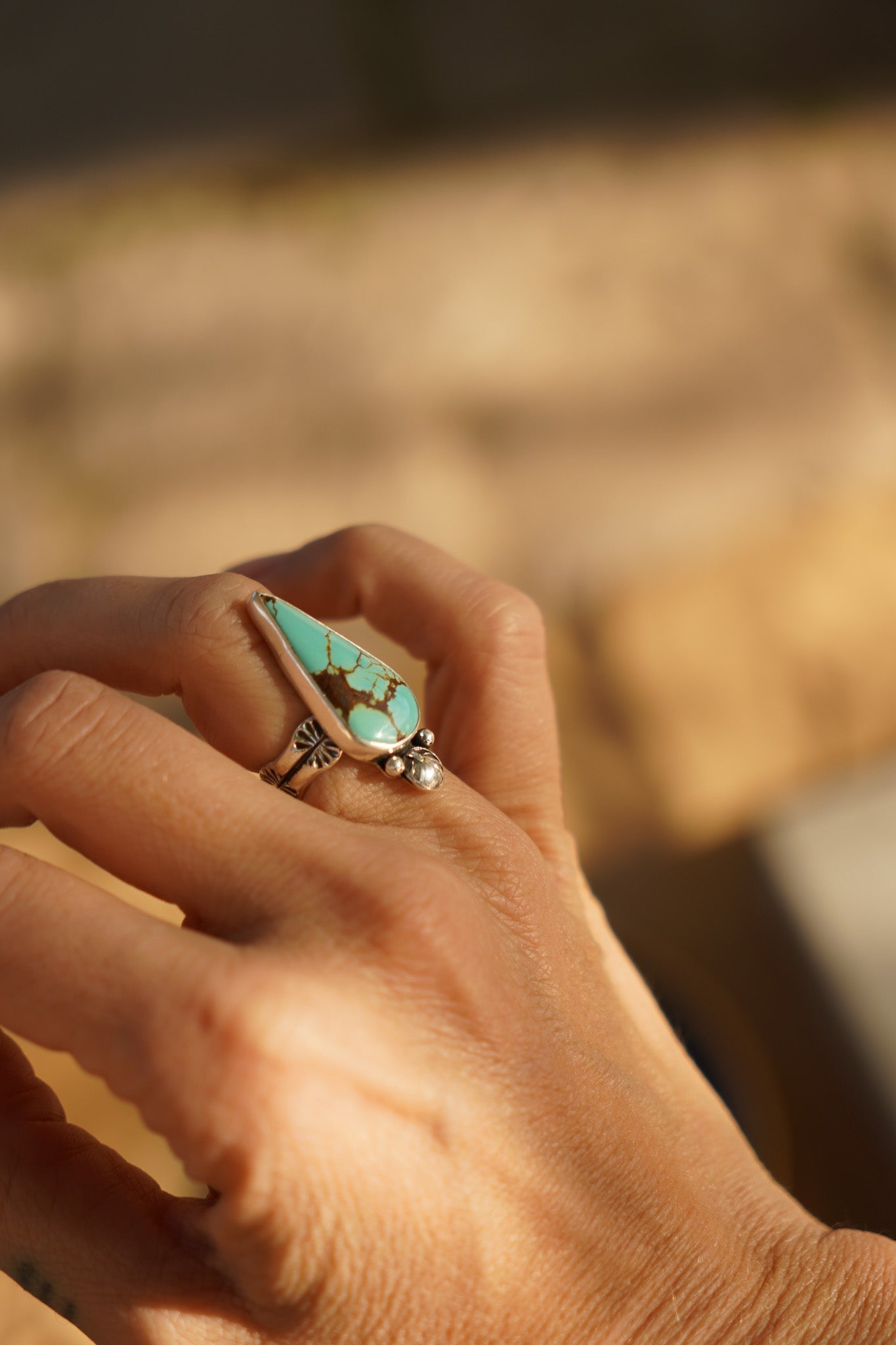 Raindrop Ring in No. 8 Turquoise (Size 6.5) - Golden Road Crafted