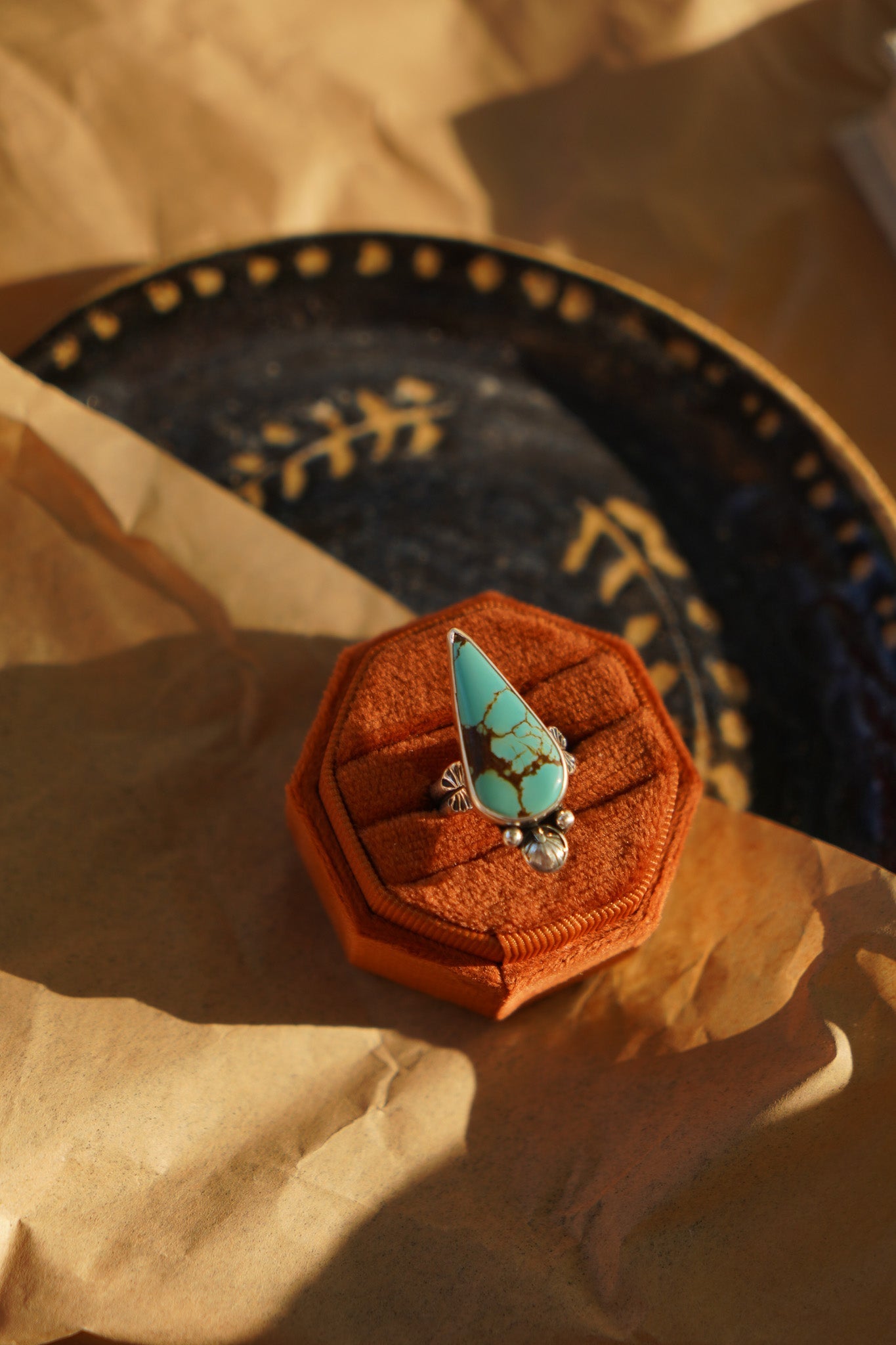 Raindrop Ring in No. 8 Turquoise (Size 6.5) - Golden Road Crafted