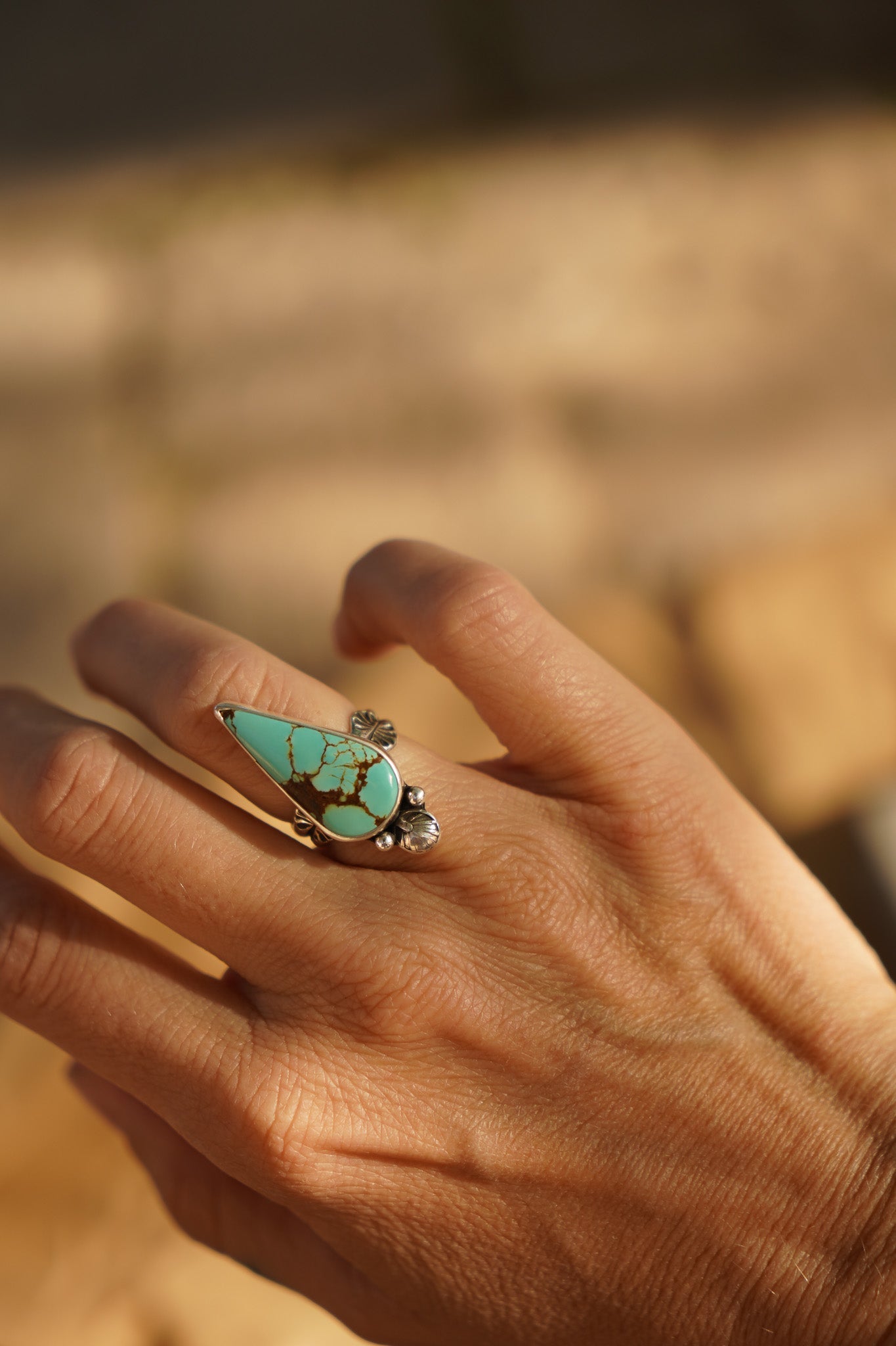 Raindrop Ring in No. 8 Turquoise (Size 6.5) - Golden Road Crafted