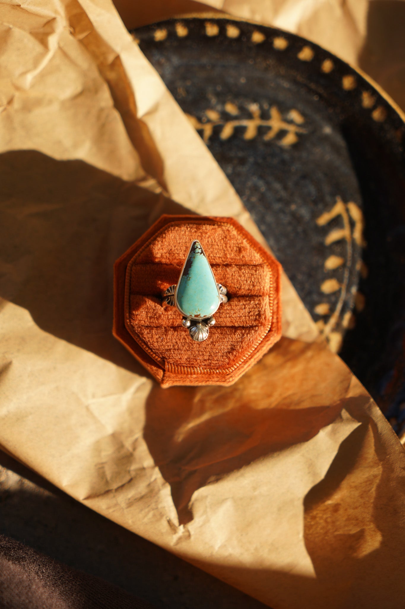 Raindrop Ring in No. 8 Turquoise (Size 7) - Golden Road Crafted