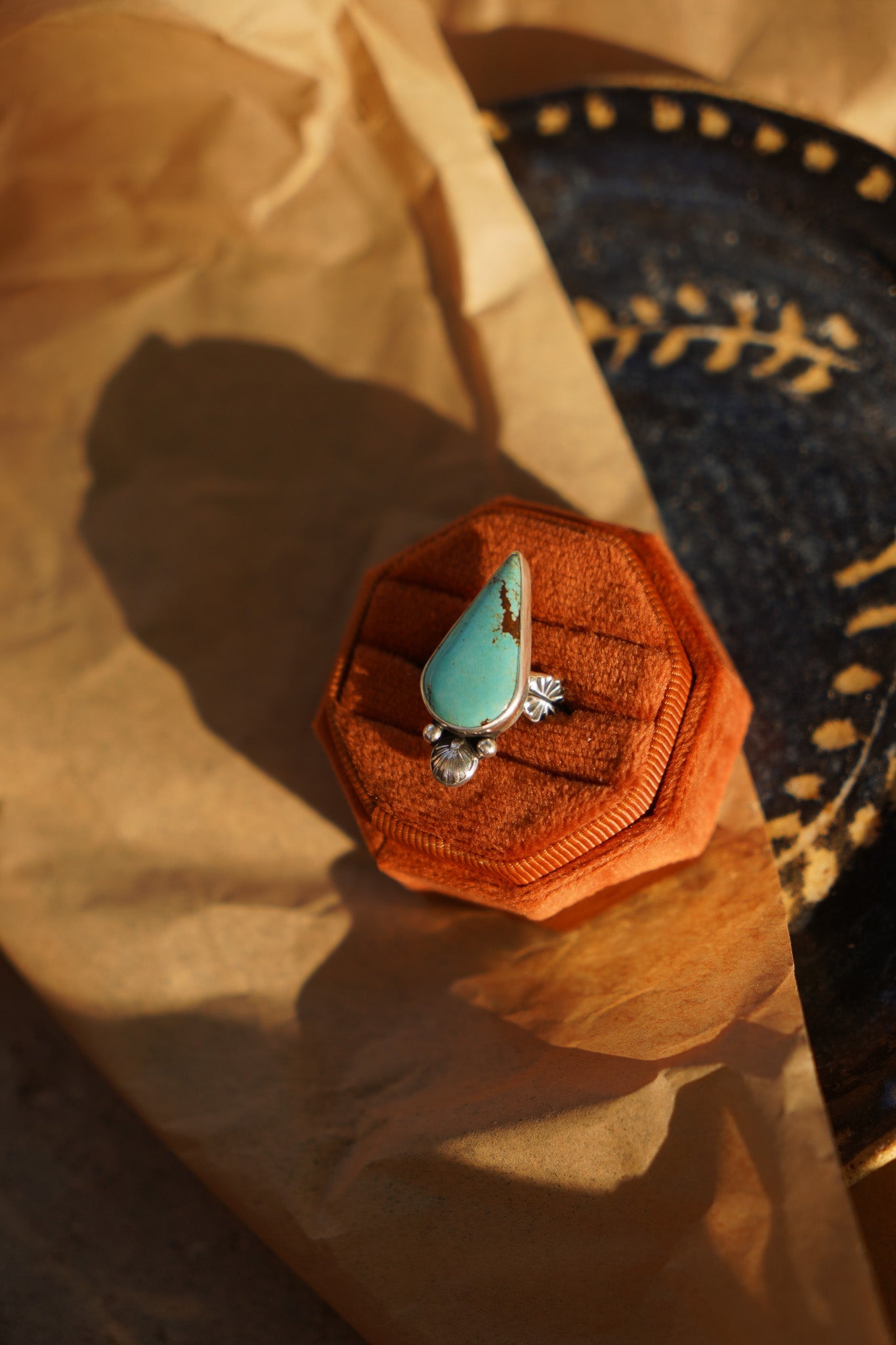 Raindrop Ring in No. 8 Turquoise (Size 7) - Golden Road Crafted