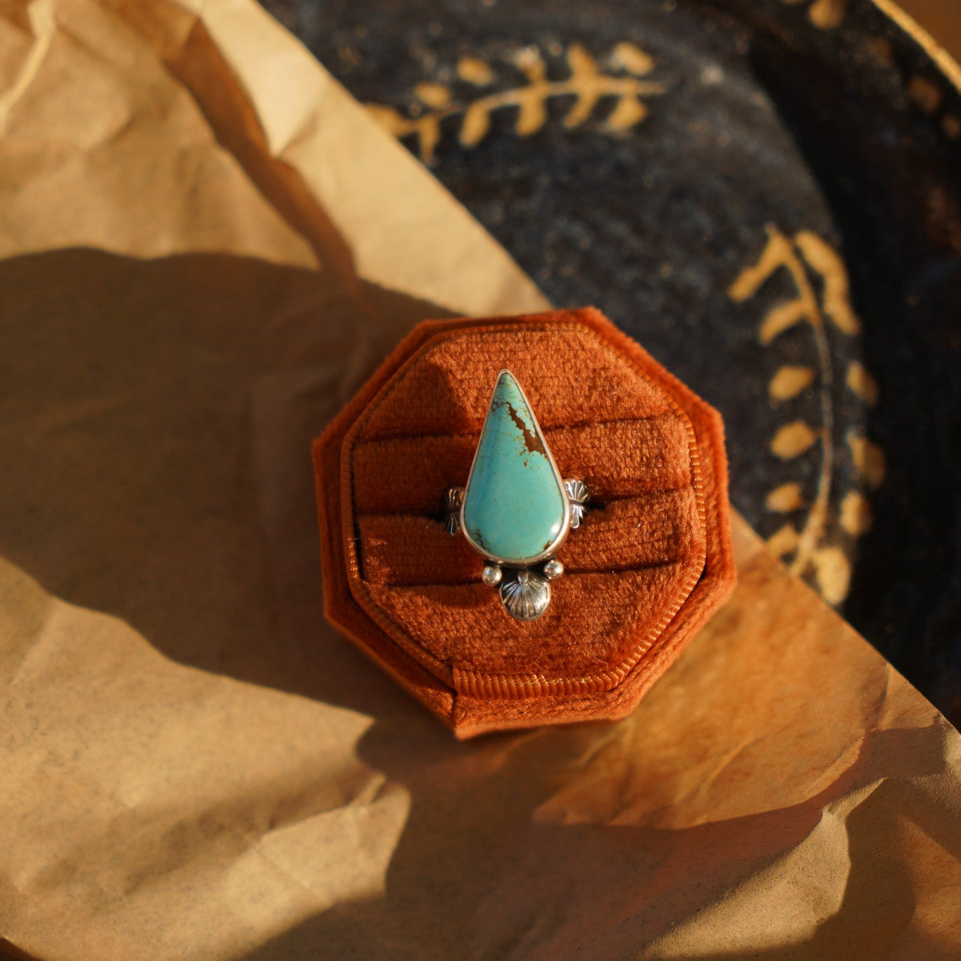Raindrop Ring in No. 8 Turquoise (Size 7) - Golden Road Crafted