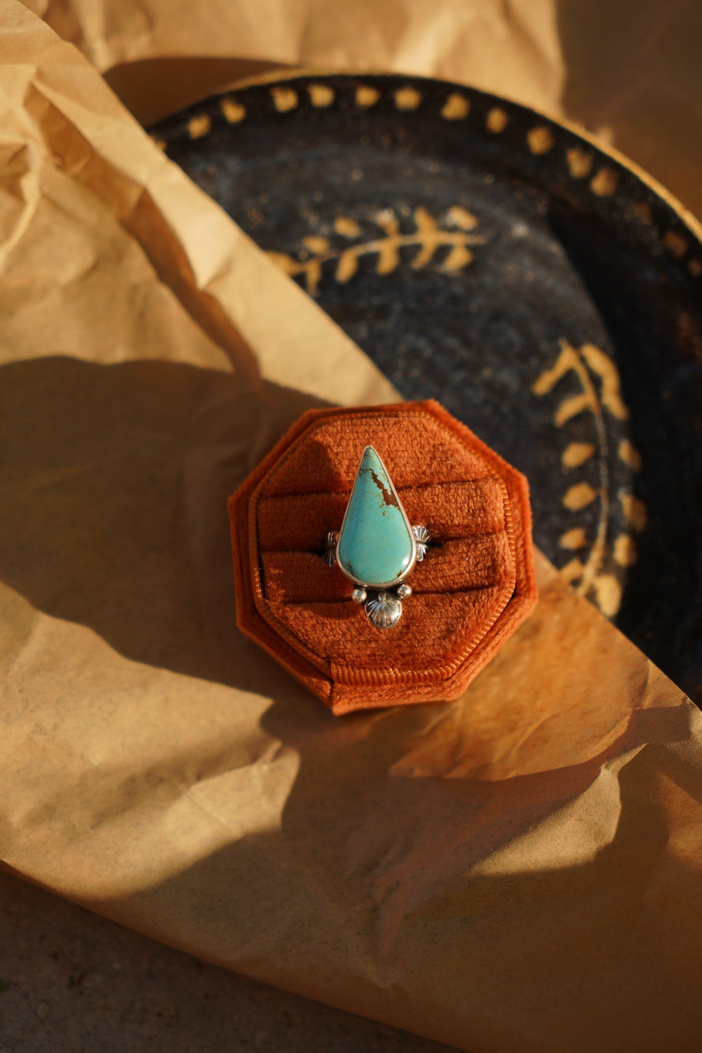 Raindrop Ring in No. 8 Turquoise (Size 7) - Golden Road Crafted
