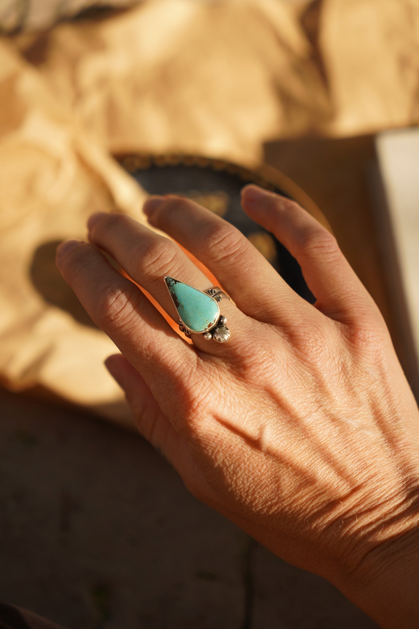 Raindrop Ring in No. 8 Turquoise (Size 7) - Golden Road Crafted