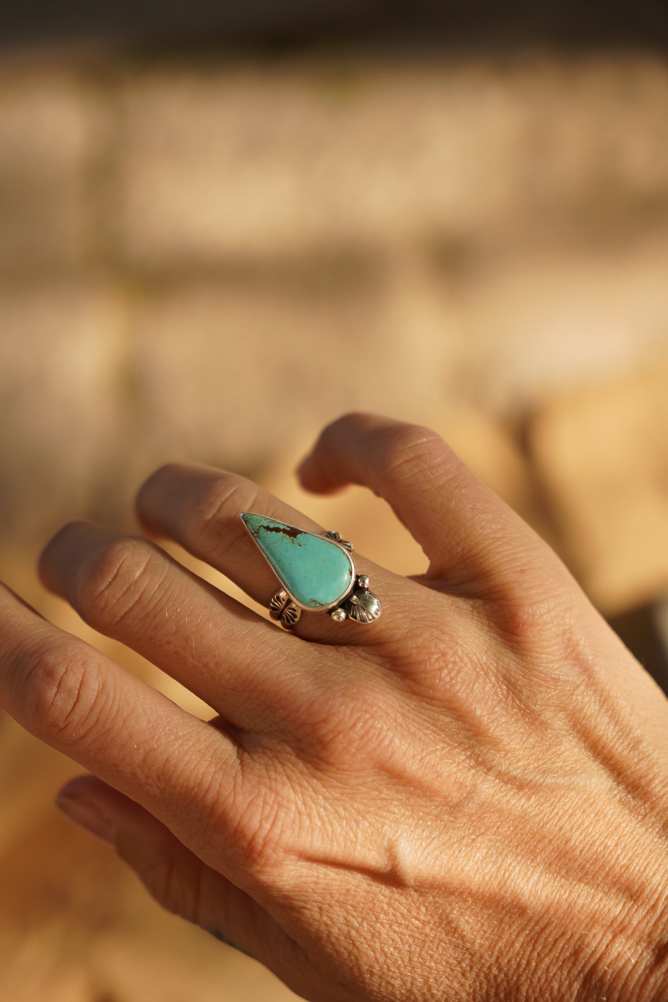 Raindrop Ring in No. 8 Turquoise (Size 7) - Golden Road Crafted
