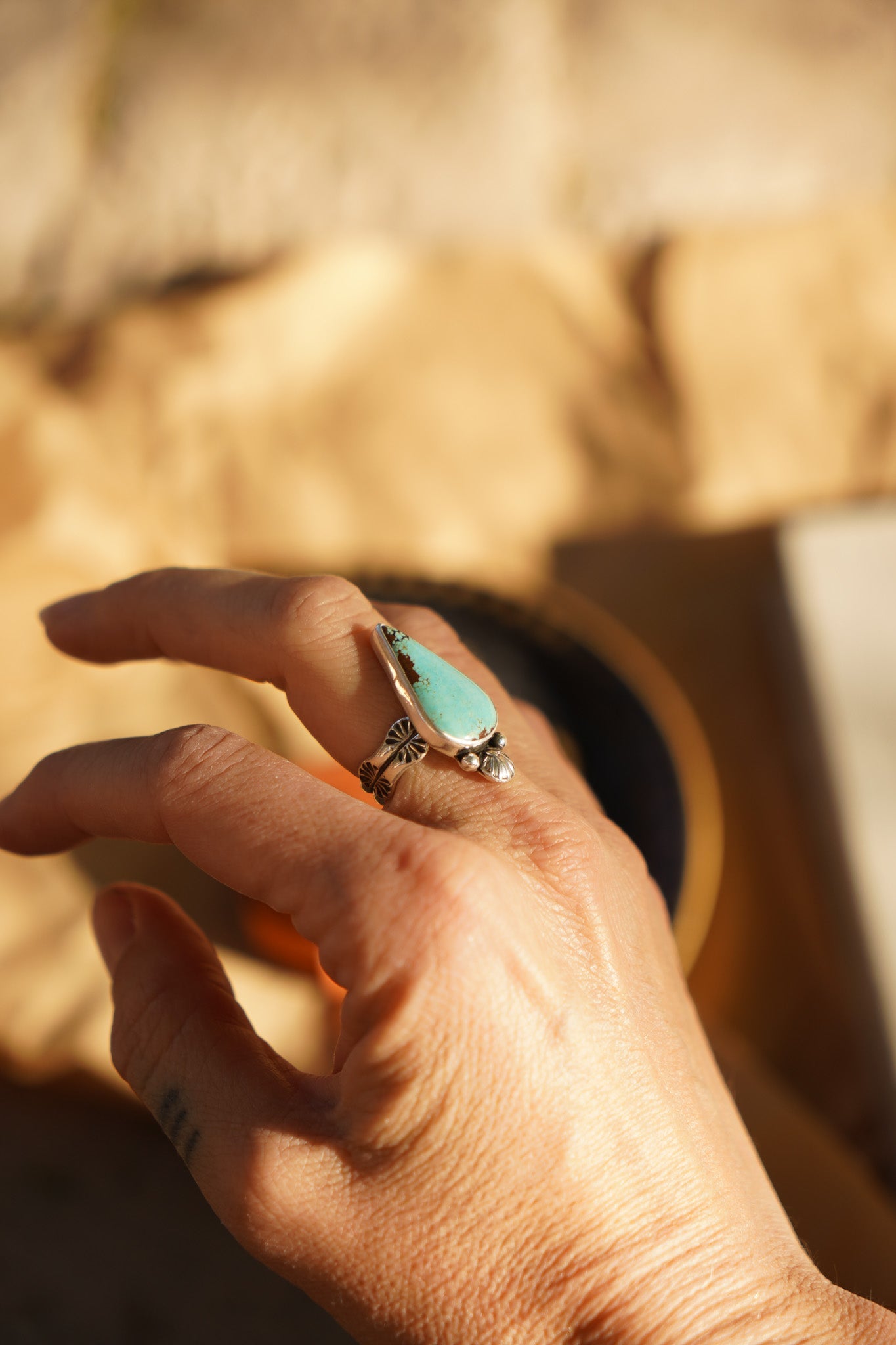 Raindrop Ring in No. 8 Turquoise (Size 7) - Golden Road Crafted