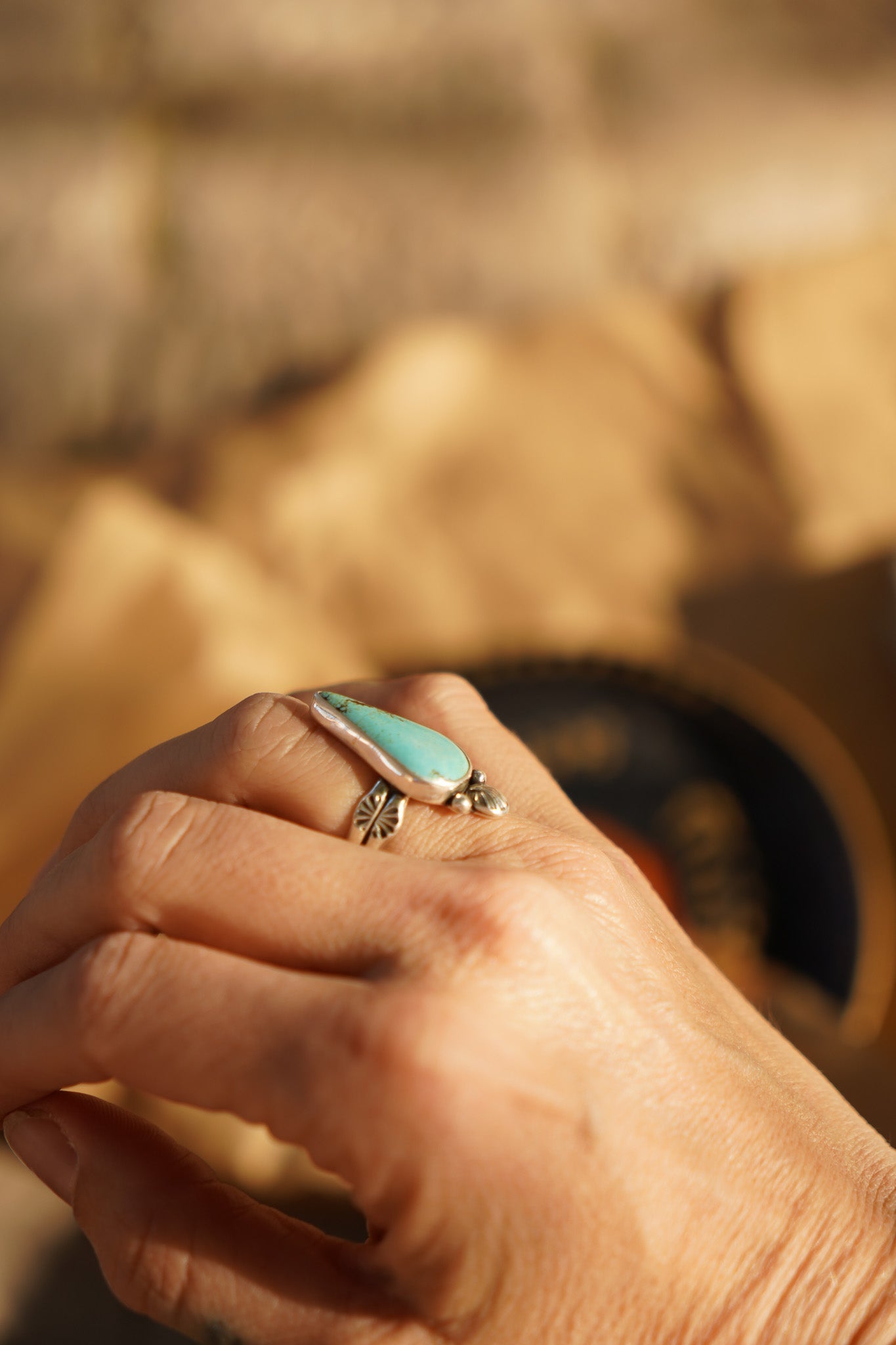 Raindrop Ring in No. 8 Turquoise (Size 7) - Golden Road Crafted