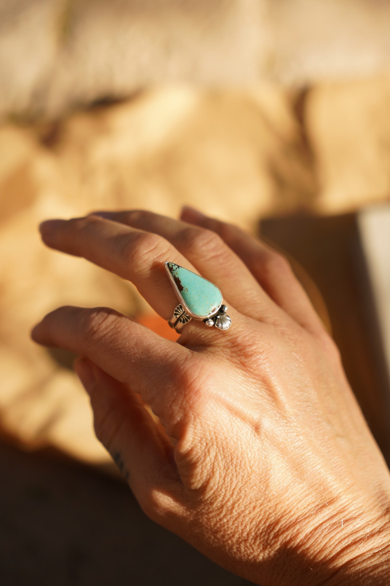 Raindrop Ring in No. 8 Turquoise (Size 7) - Golden Road Crafted