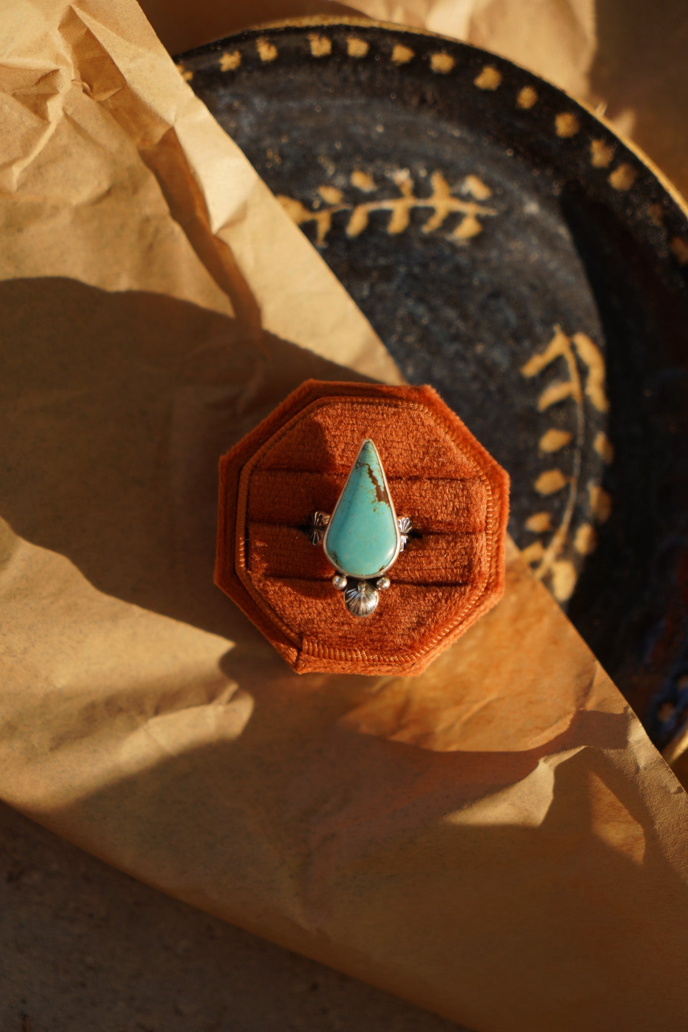 Raindrop Ring in No. 8 Turquoise (Size 7) - Golden Road Crafted