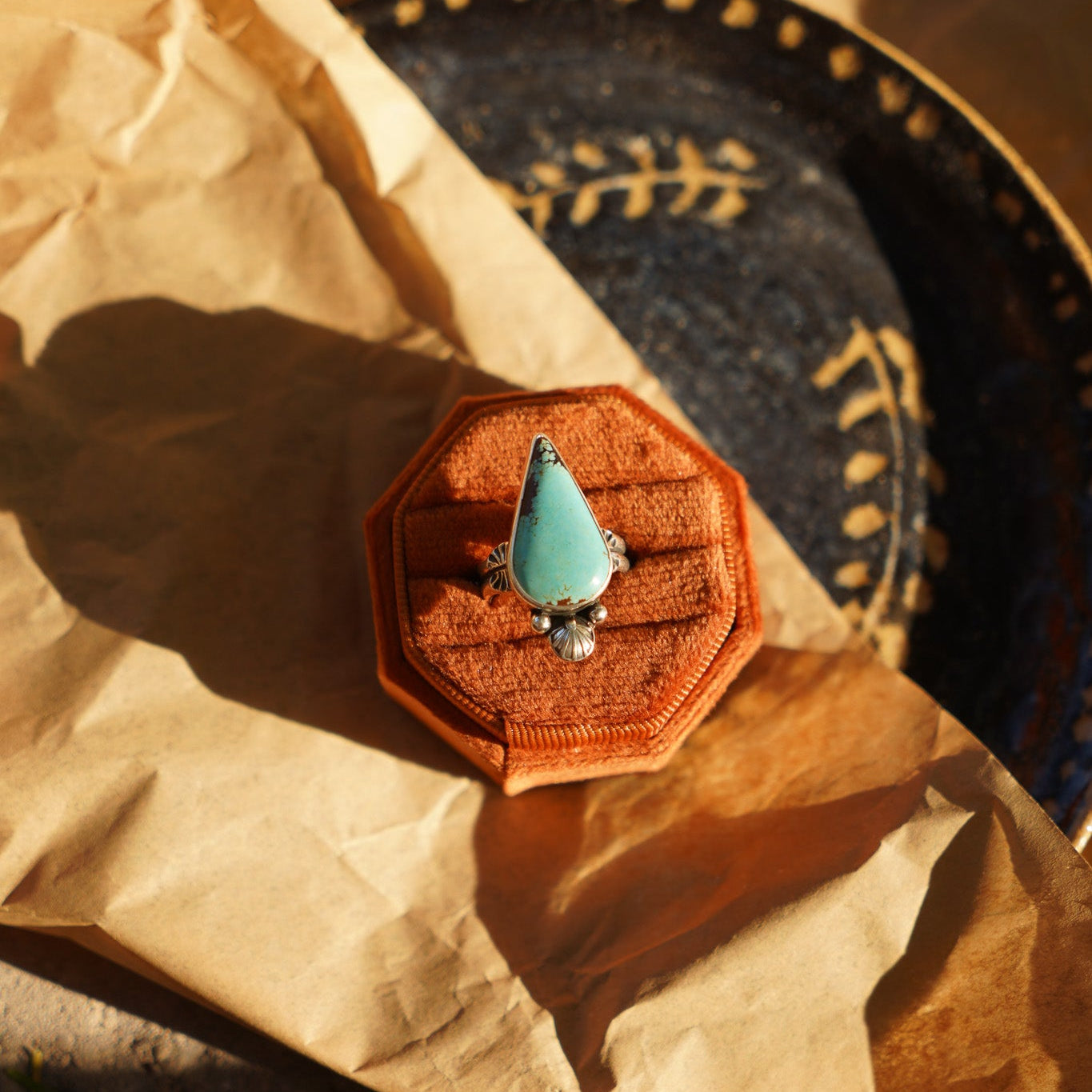 Raindrop Ring in No. 8 Turquoise (Size 7) - Golden Road Crafted