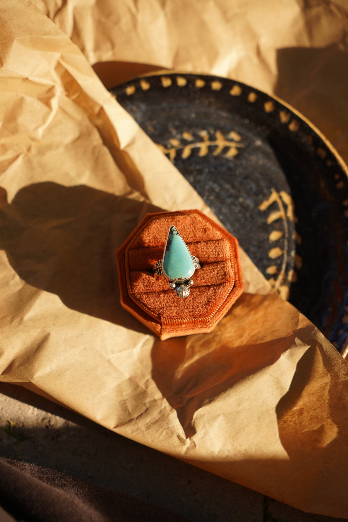 Raindrop Ring in No. 8 Turquoise (Size 7) - Golden Road Crafted