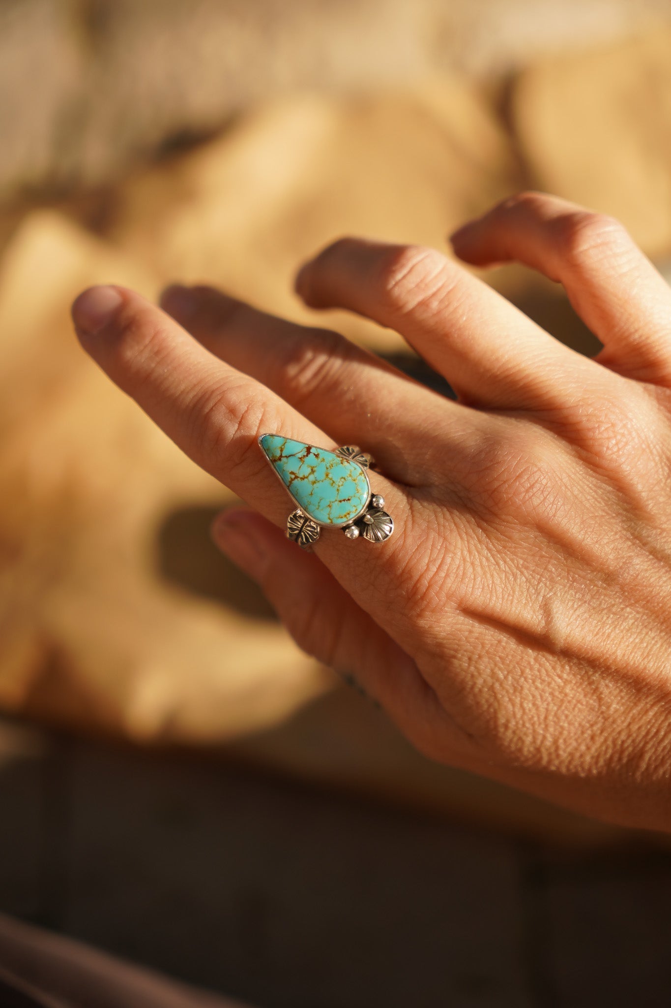 Raindrop Ring in No. 8 Turquoise (Size 9) - Golden Road Crafted