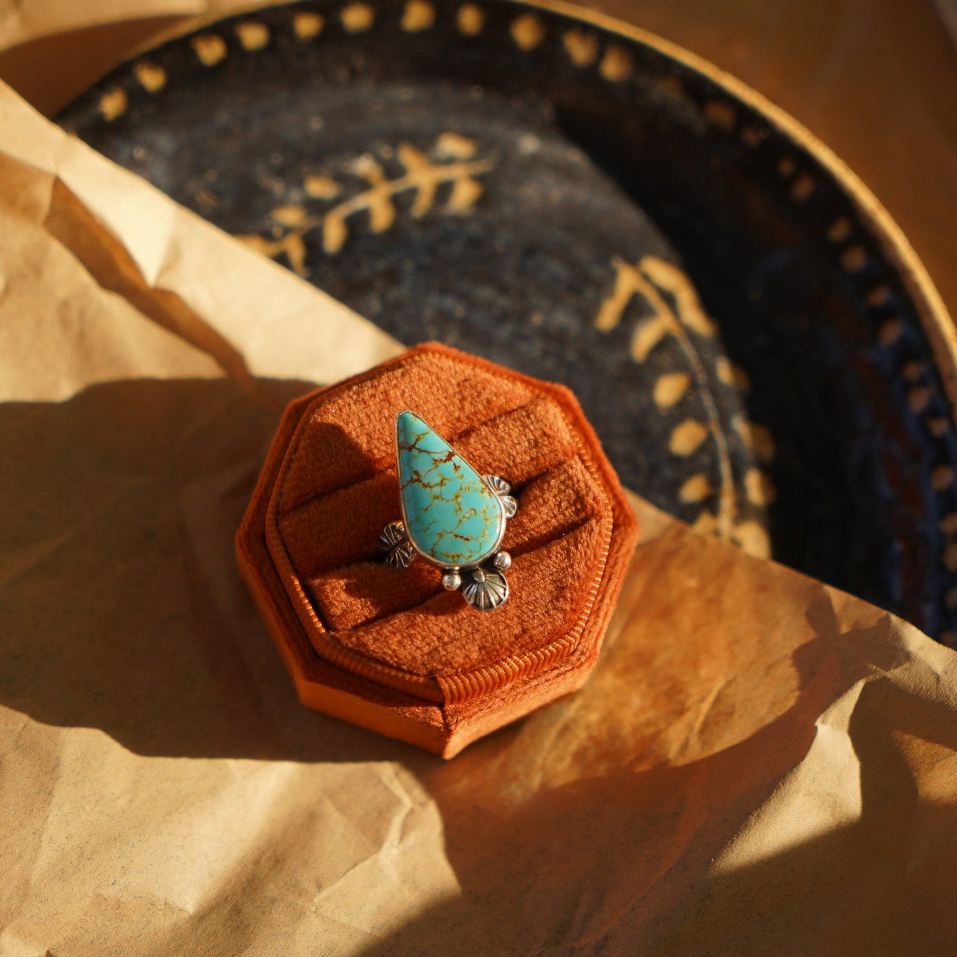 Raindrop Ring in No. 8 Turquoise (Size 9) - Golden Road Crafted