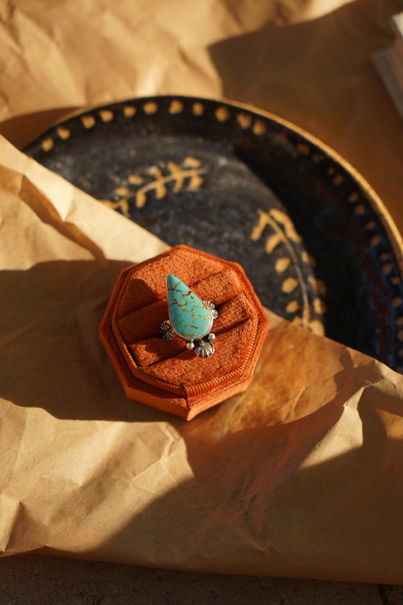Raindrop Ring in No. 8 Turquoise (Size 9) - Golden Road Crafted
