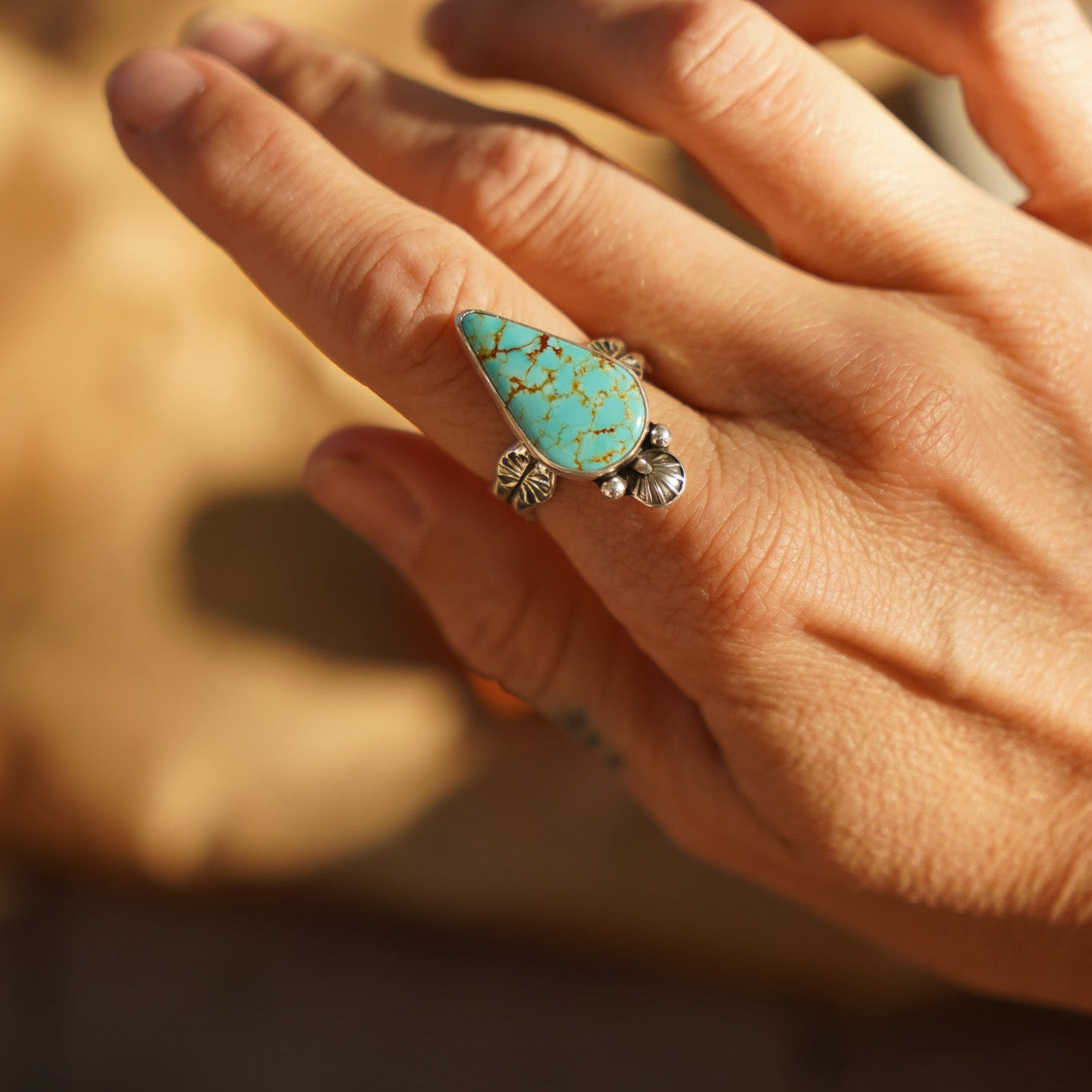 Raindrop Ring in No. 8 Turquoise (Size 9) - Golden Road Crafted