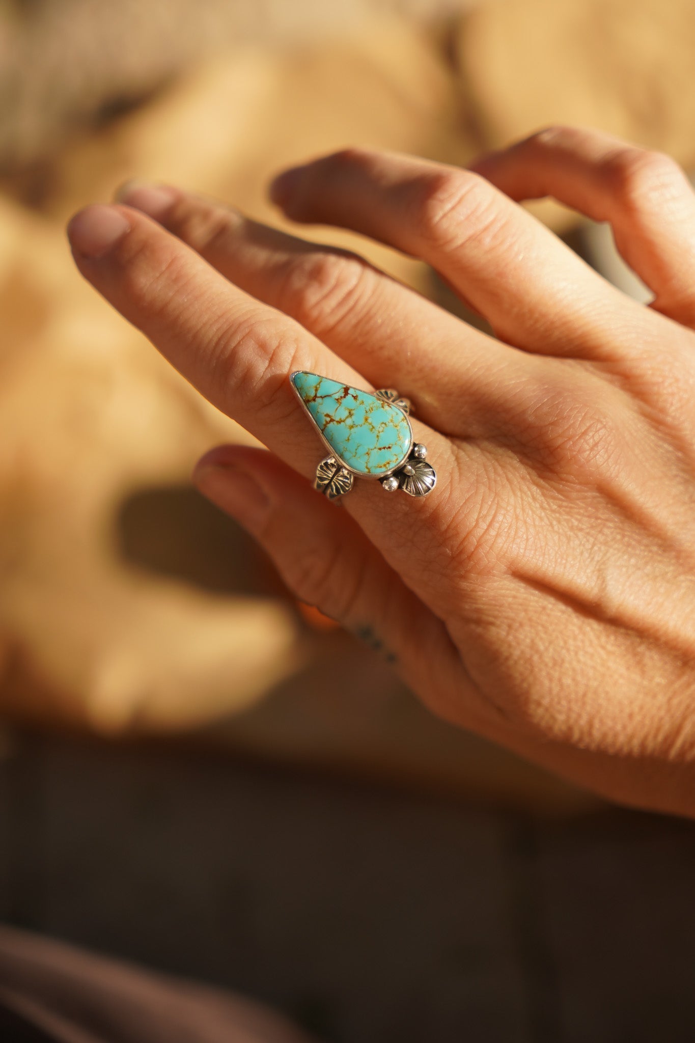Raindrop Ring in No. 8 Turquoise (Size 9) - Golden Road Crafted