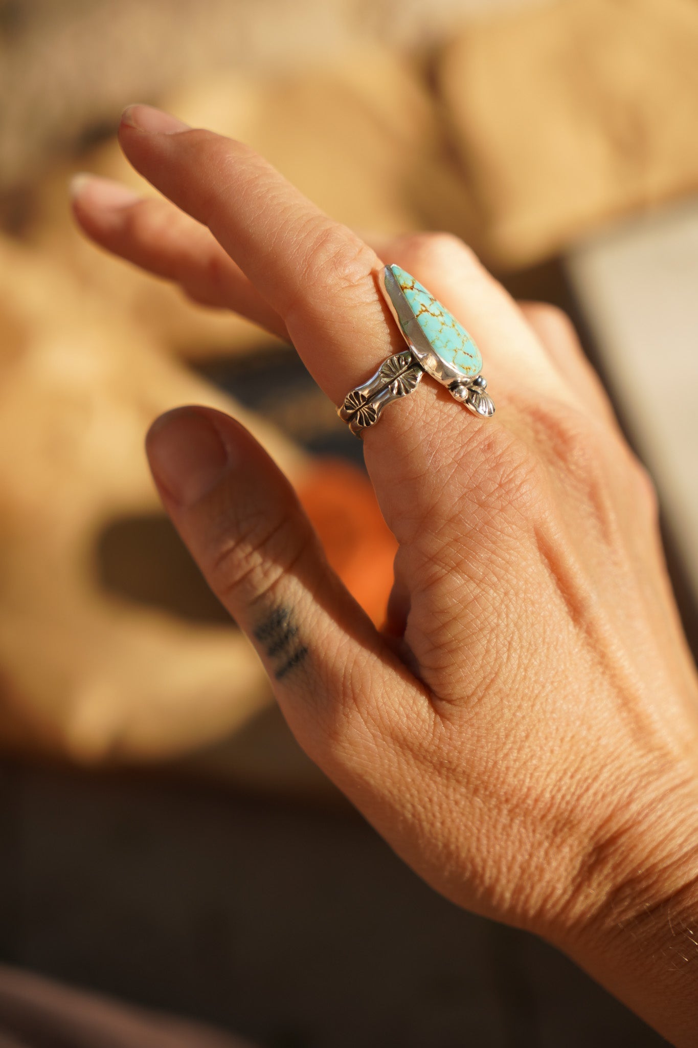 Raindrop Ring in No. 8 Turquoise (Size 9) - Golden Road Crafted