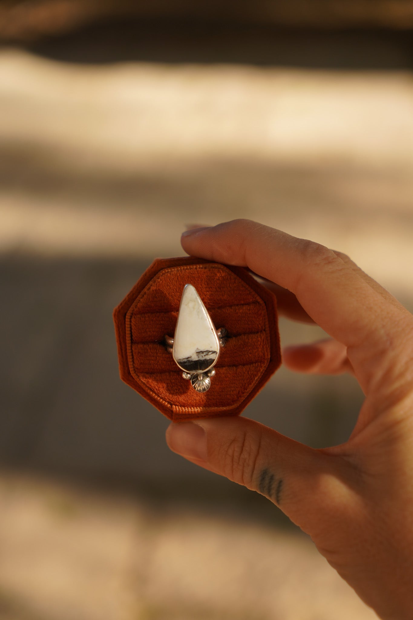 Raindrop Ring in White Buffalo (Size 7.5) - Golden Road Crafted