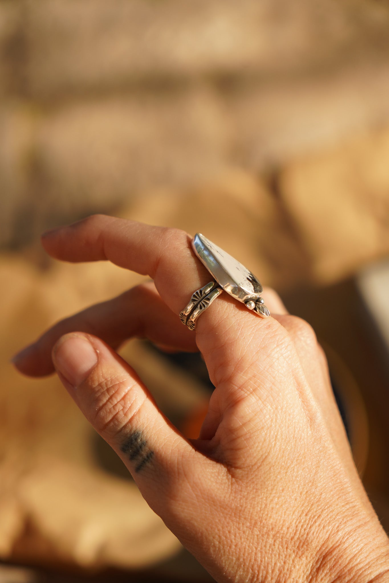 Raindrop Ring in White Buffalo (Size 8) - Golden Road Crafted
