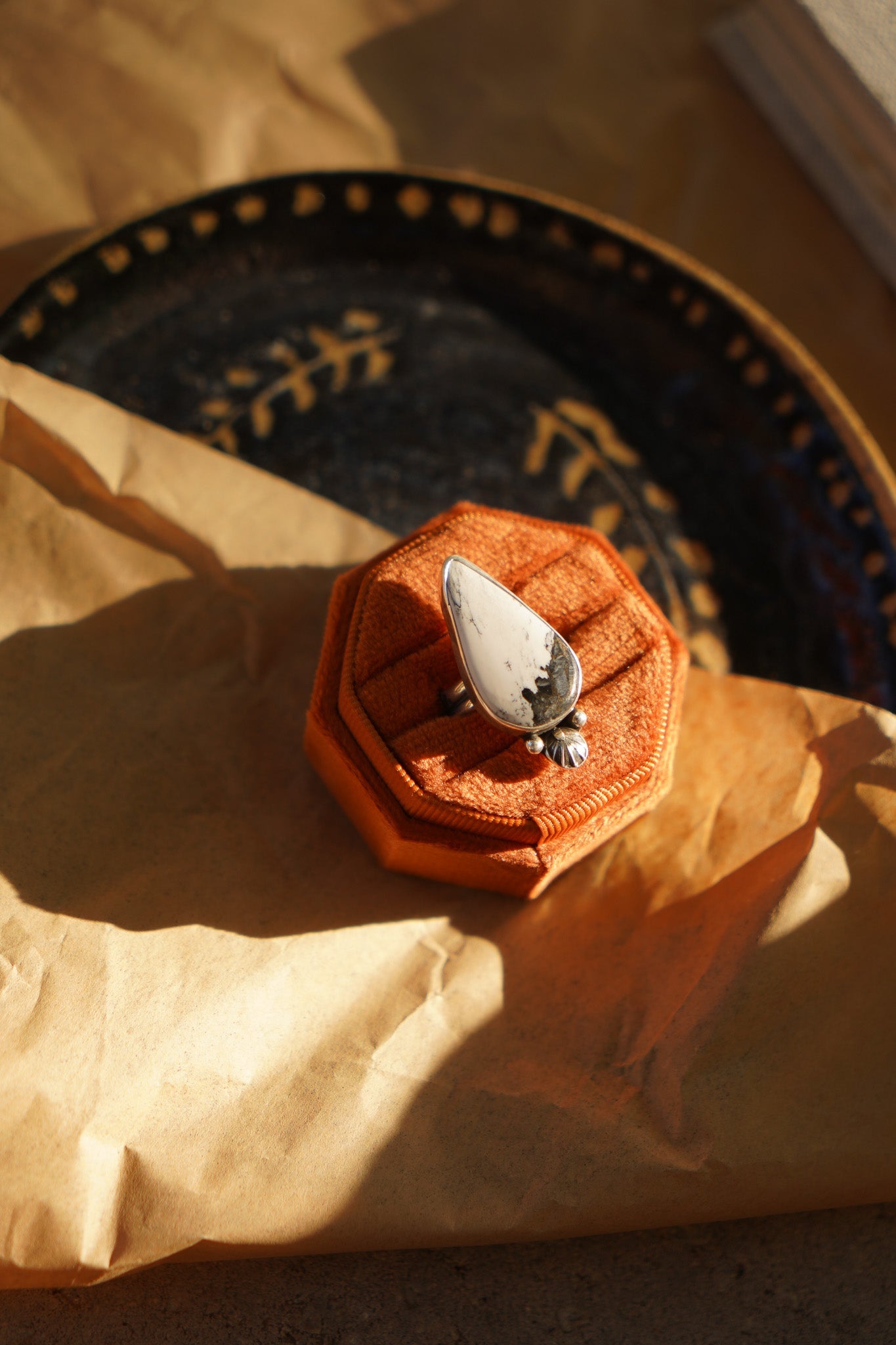 Raindrop Ring in White Buffalo (Size 8) - Golden Road Crafted