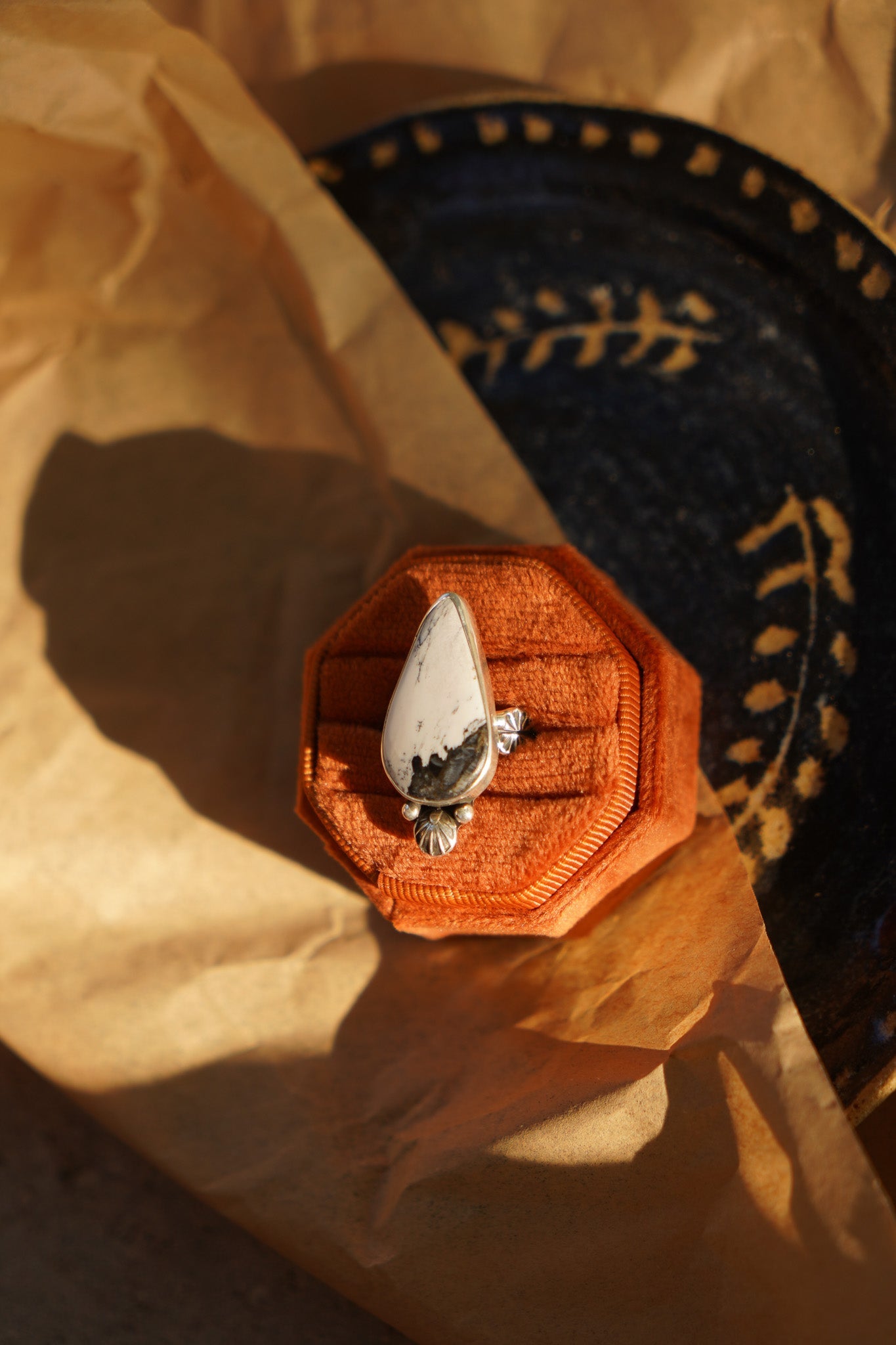 Raindrop Ring in White Buffalo (Size 8) - Golden Road Crafted