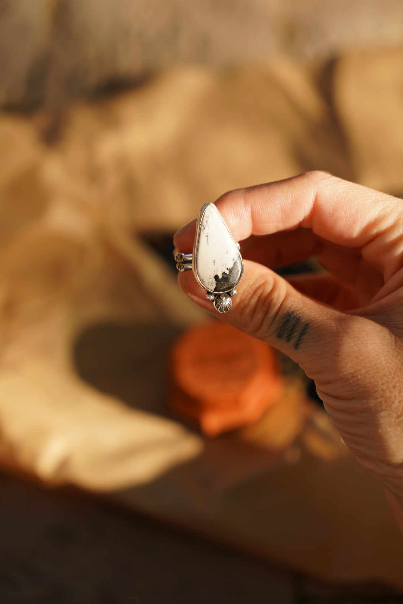 Raindrop Ring in White Buffalo (Size 8) - Golden Road Crafted