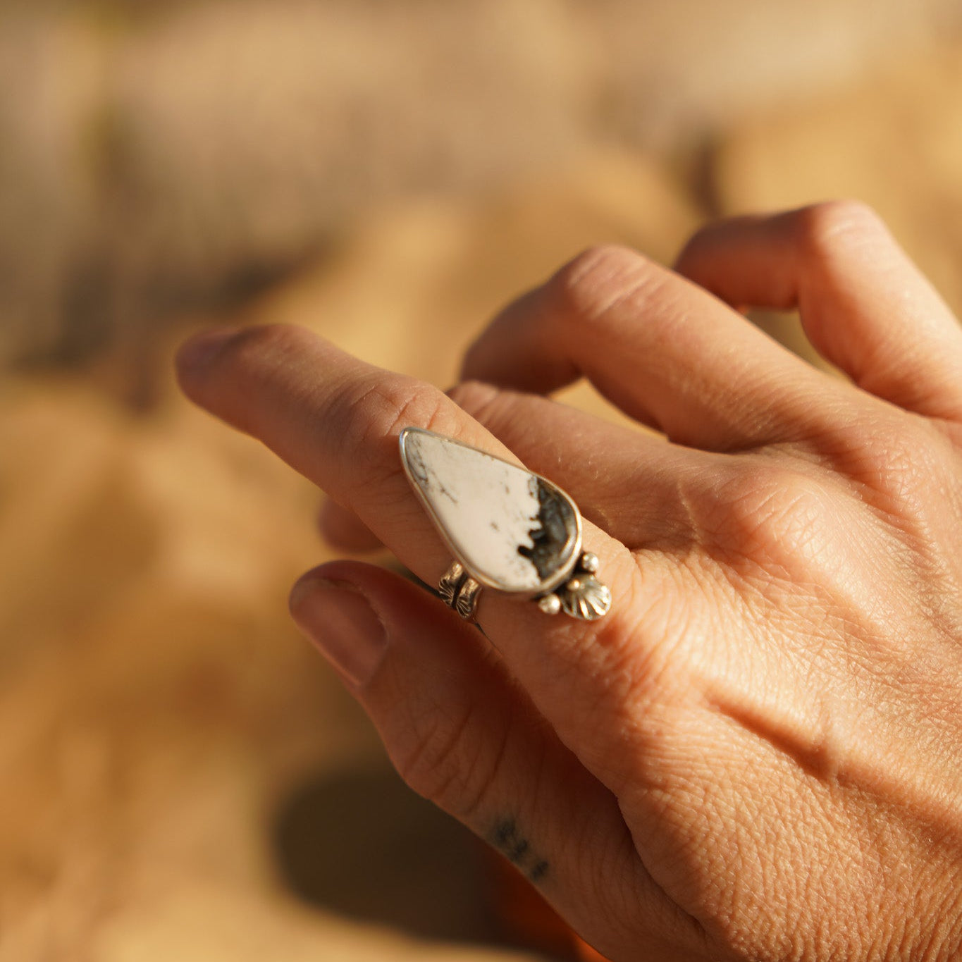 Raindrop Ring in White Buffalo (Size 8) - Golden Road Crafted