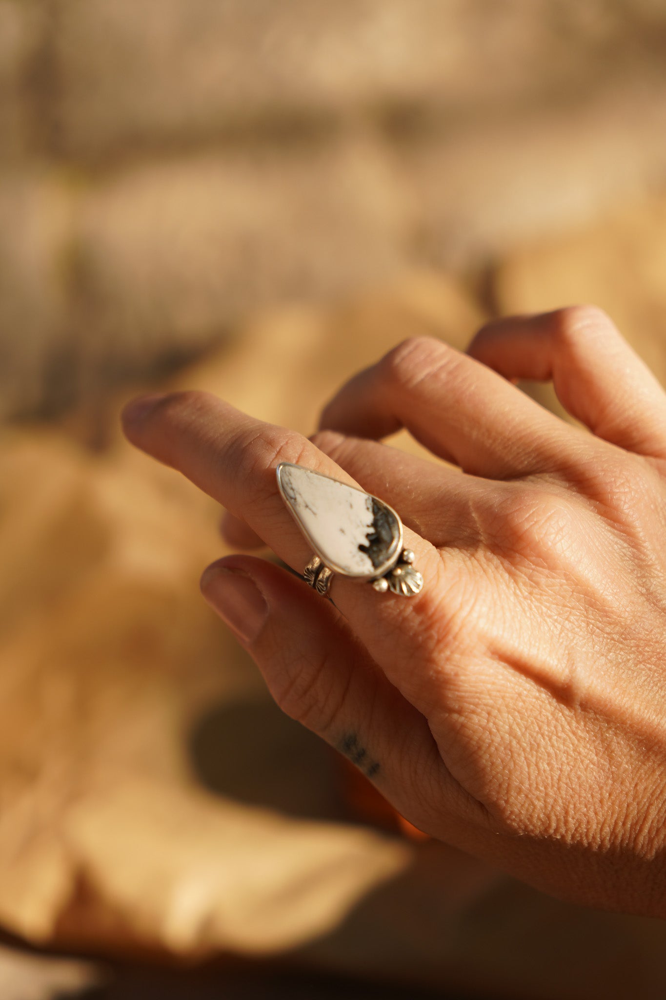 Raindrop Ring in White Buffalo (Size 8) - Golden Road Crafted