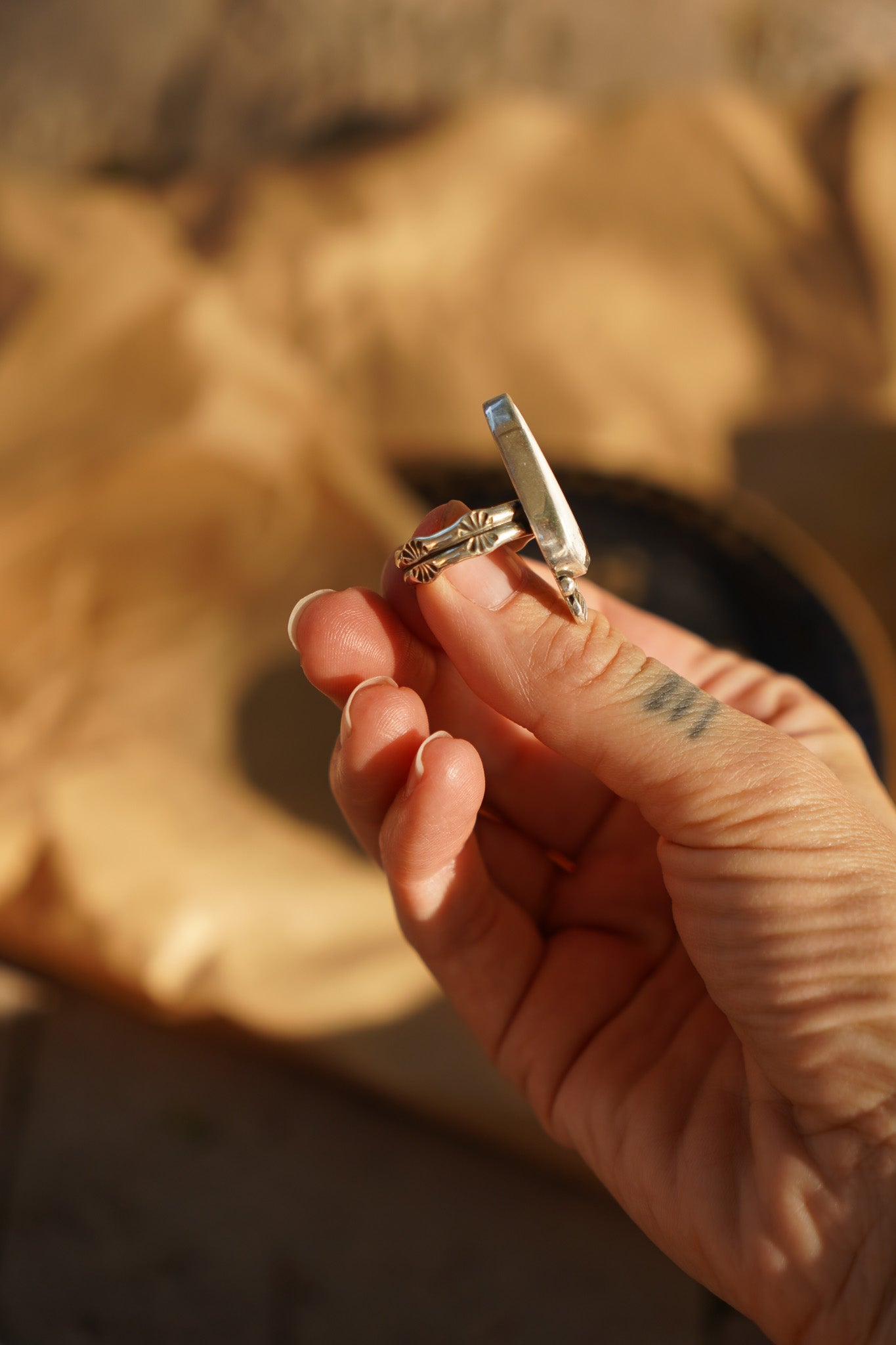 Raindrop Ring in White Buffalo (Size 8) - Golden Road Crafted